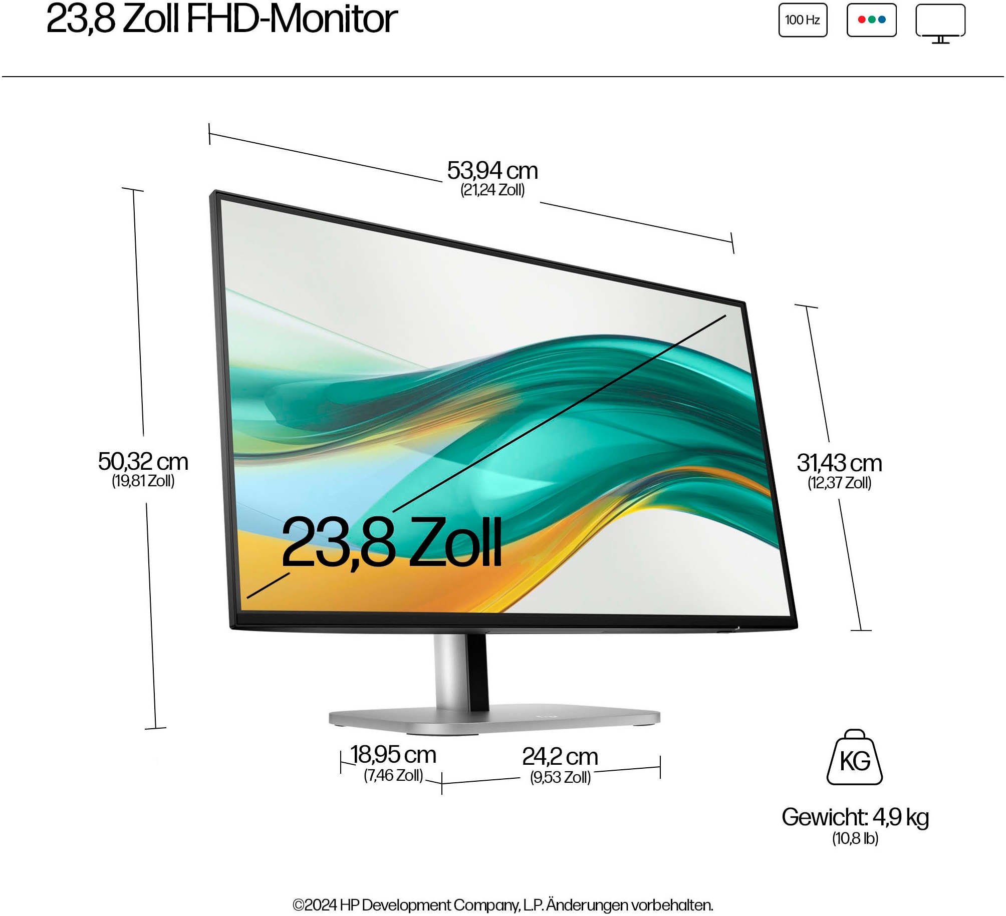HP LED-Monitor »524pf (HSD-0178-Q)«, 61 cm/24 Zoll, 1920 x 1080 px, Full HD, 5 ms Reaktionszeit, 100 Hz