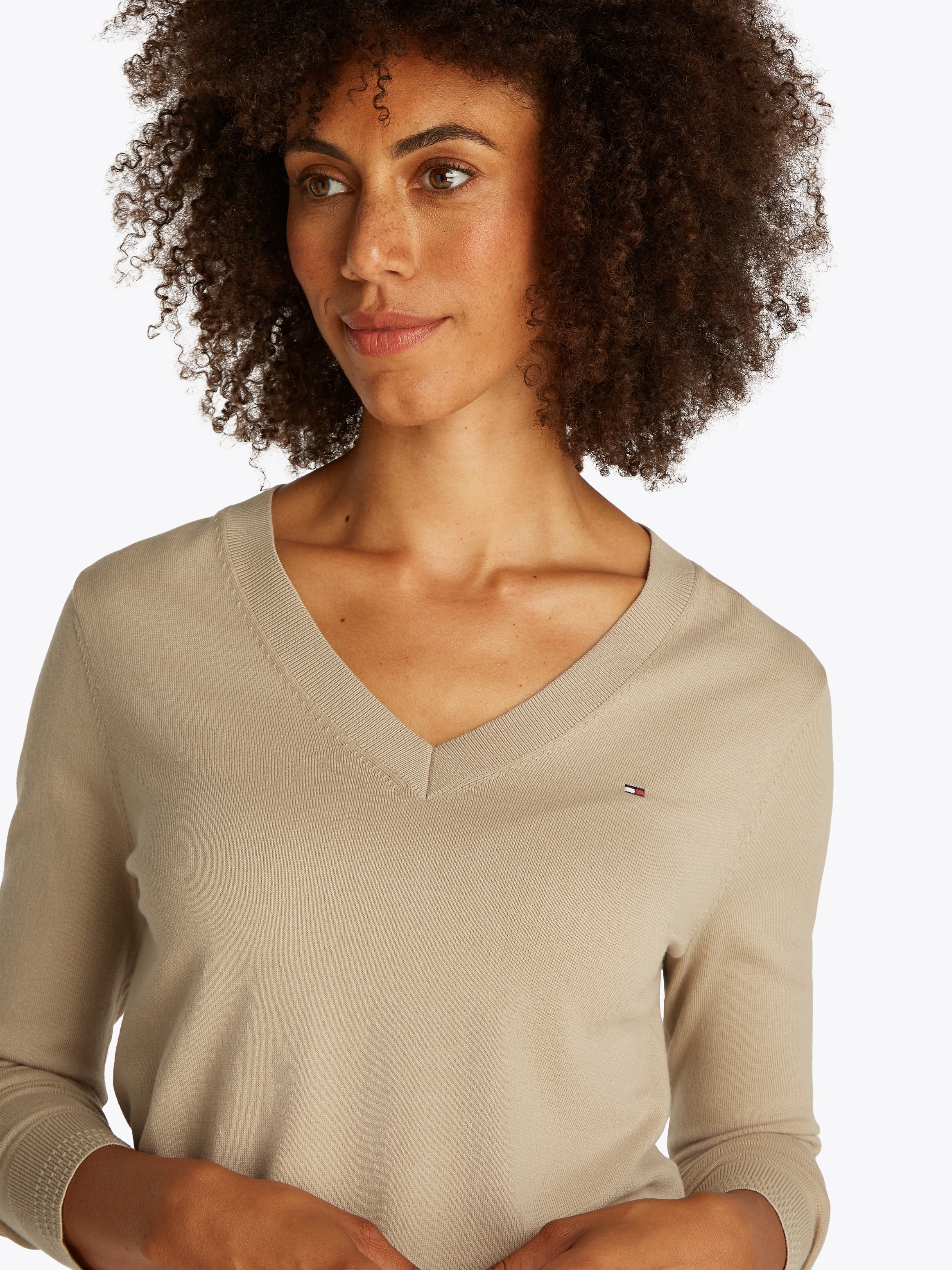 Tommy Hilfiger V-Ausschnitt-Pullover "CO JERSEY STITCH V-NK SWEATER mit V-A günstig online kaufen