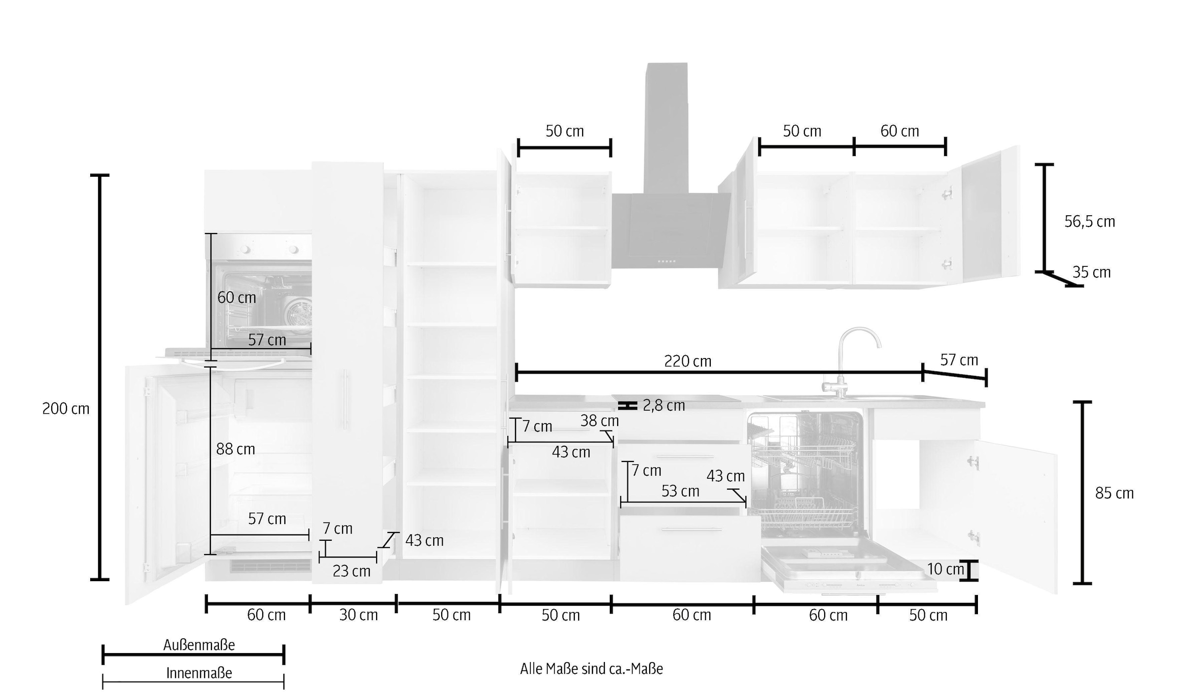 wiho Küchen Küchenzeile »Cali«, mit E-Geräten, Breite 360 cm