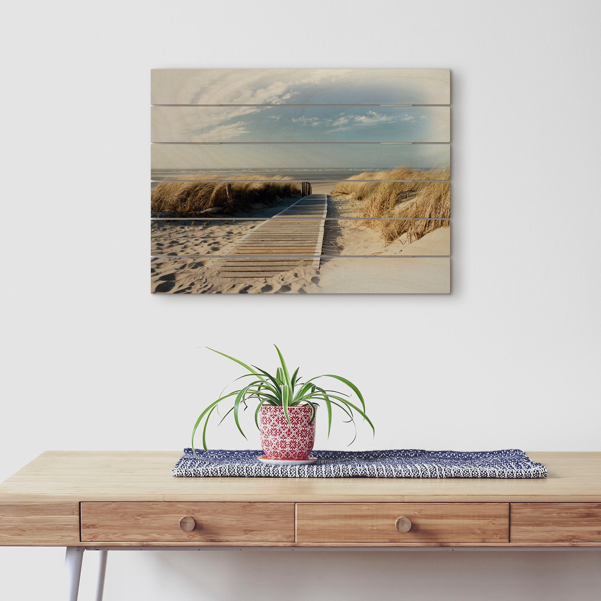 Artland Holzbild »Nordseestrand auf Langeoog - Steg«, Strandbilder, (1 St.)