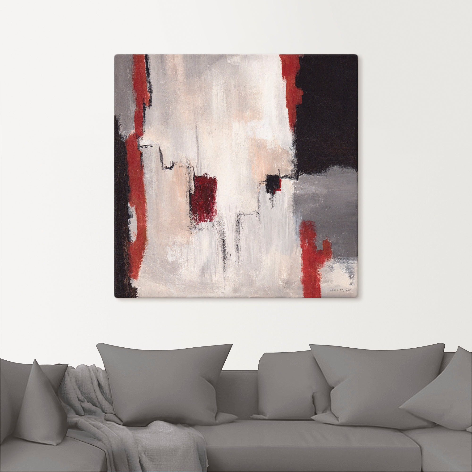 Artland Wandbild »Rot an Grau I - Abstrakt«, Gegenstandslos, (1 St.), als Alubild, Outdoorbild, Leinwandbild, Poster in verschied. Größen