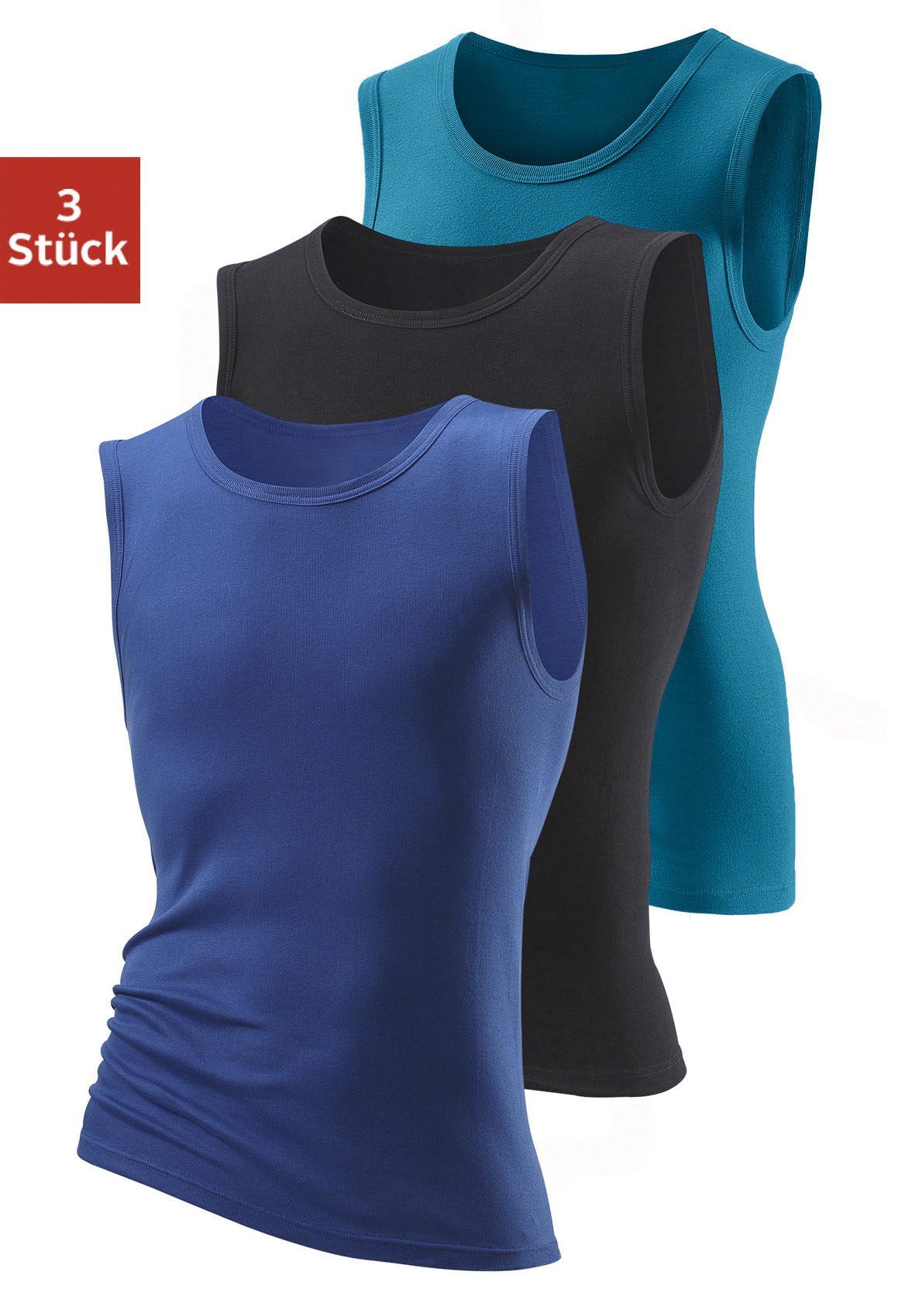 Muscleshirt, (3 tlg.), ohne Seitennähte optimale Passform