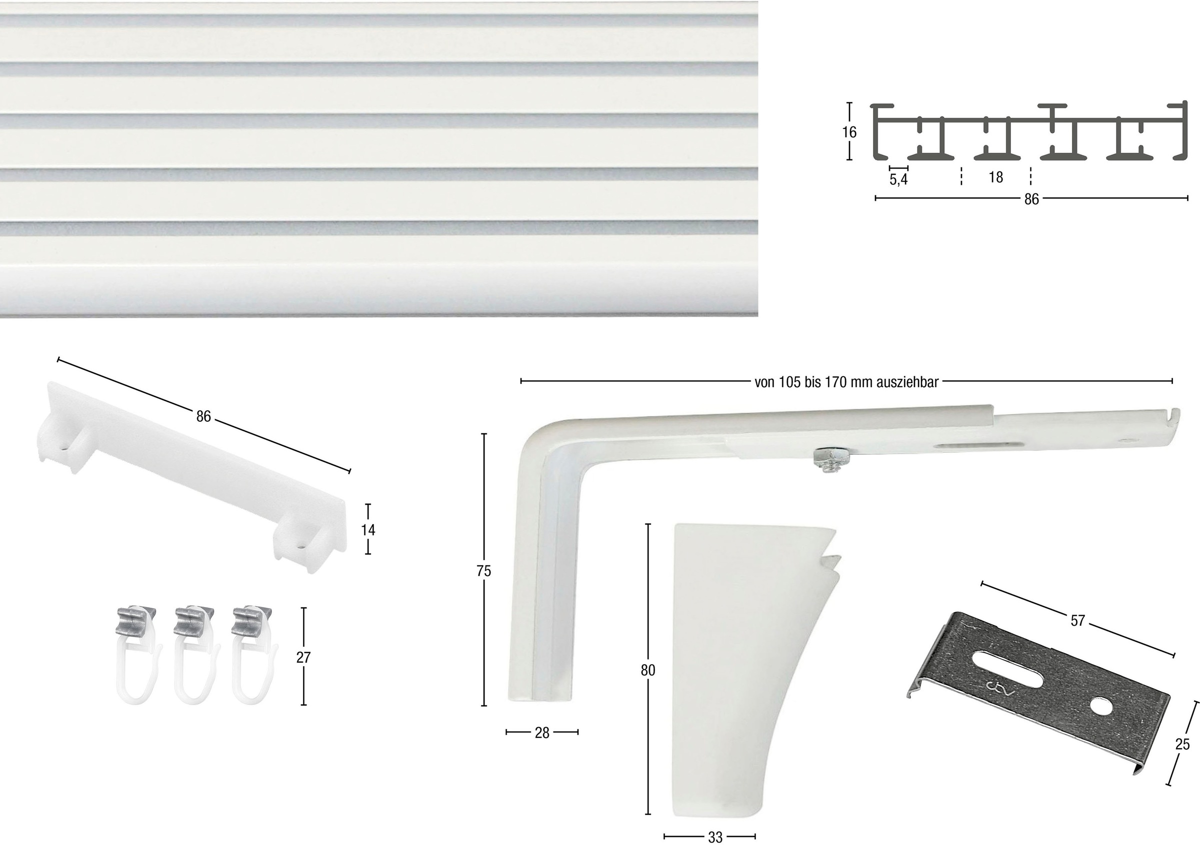 GARESA Gardinenschiene »Flächenvorhangschiene SMART«, 5 läufig-läufig, Wunschmaßlänge, Aluminiumschiene für Vorhänge mit Gleiter, verlängerbar, Wand