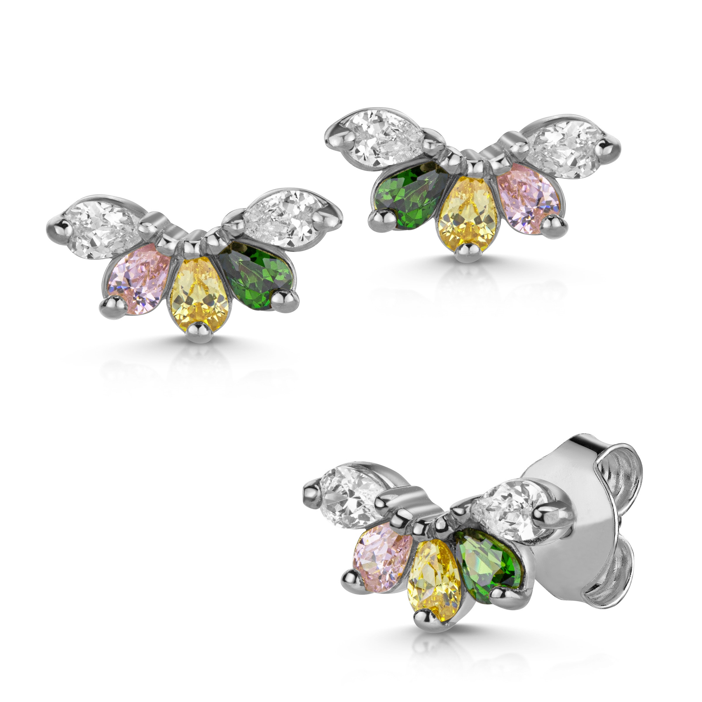 Paar Ohrstecker FIRETTI "Schmuck Geschenk Silber 925 Ohrschmuck Ohrringe Flower Blume", silberfarben, kristallweiß, rosa, gelb, grün, kristallweiß, rosa, gelb, grün, Ohrringe, Damen, Silber 925 (Sterlingsilber), Made in Germany - mit Zirkonia (synth.)