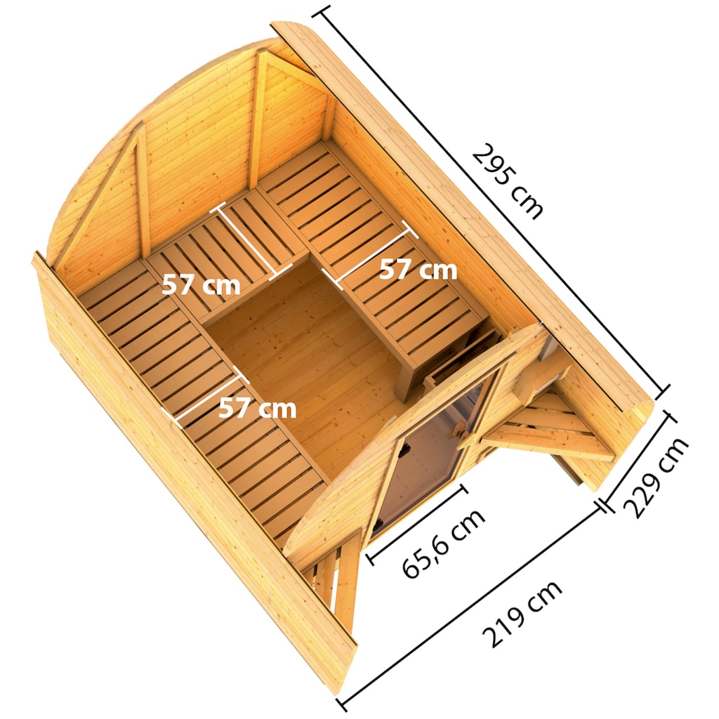 Karibu Fasssauna »Fasshaus 2«, (Set, 2 St.), 9-kW-Bio-Ofen mit externer Steuerung