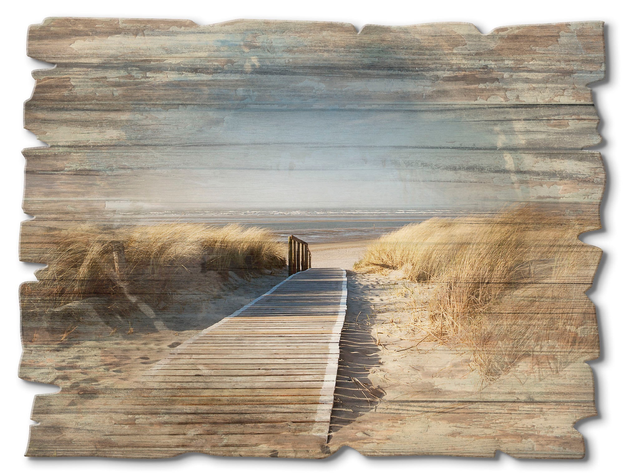 Artland Holzbild »Nordseestrand auf Langeoog - Steg«, Strand, (1 St.)