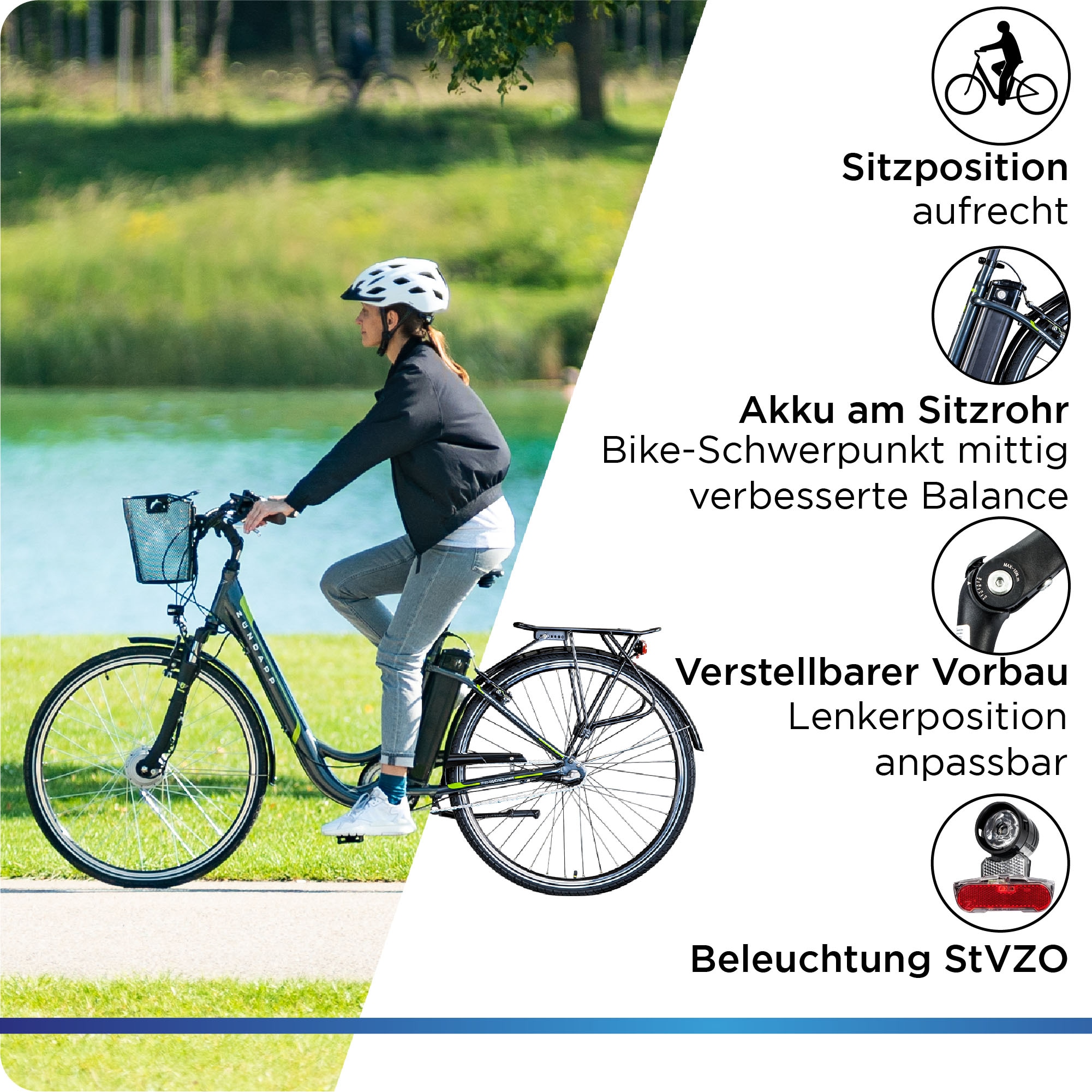 Zündapp E-Bike »Z510«, 3 Gang, Shimano, Nexus SC-3C41, Frontmotor 250 W, (mit Frontkorb), Pedelec, Elektrofahrrad für Damen u. Herren