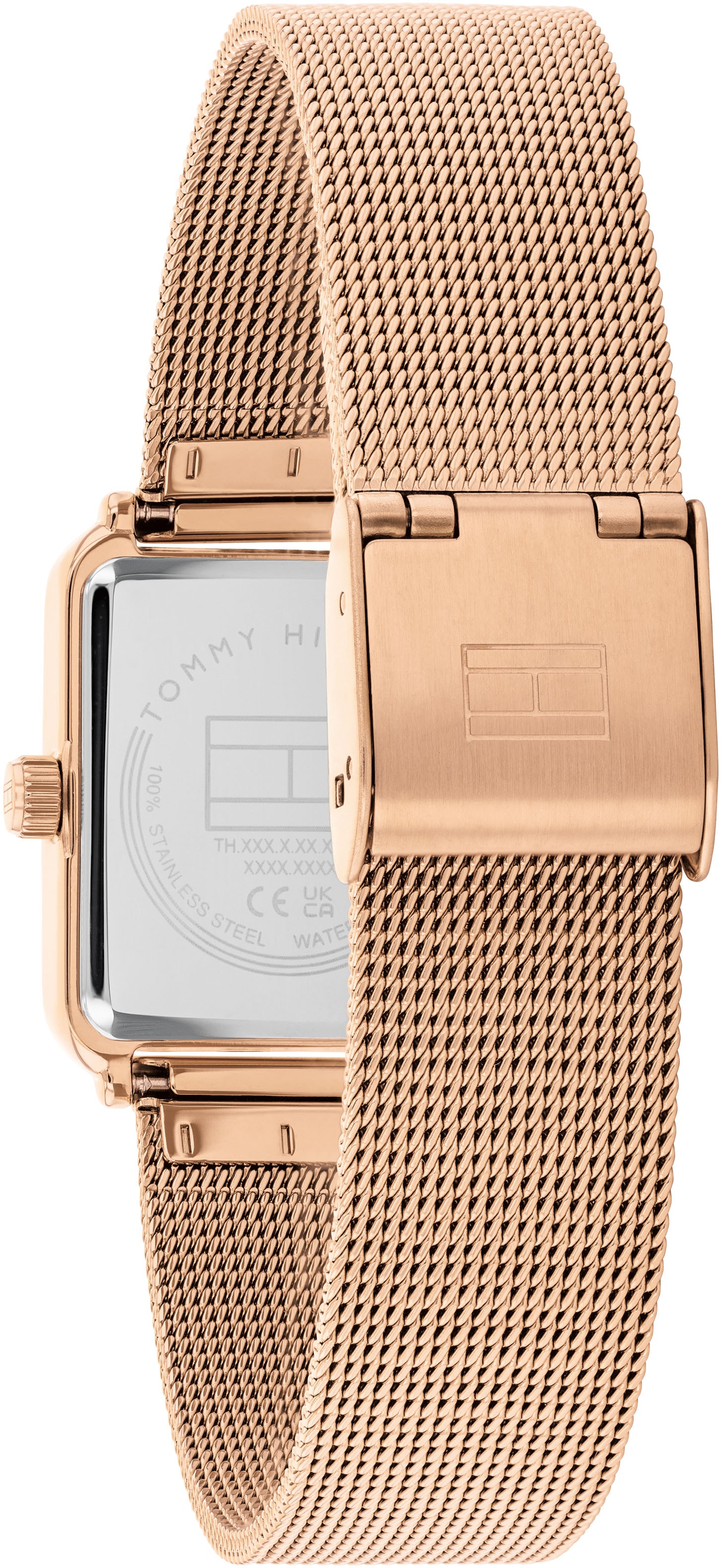 Tommy Hilfiger Quarzuhr »Tea Tank«, Armbanduhr, Damenuhr, Edelstahlarmband, analog, Glassteine