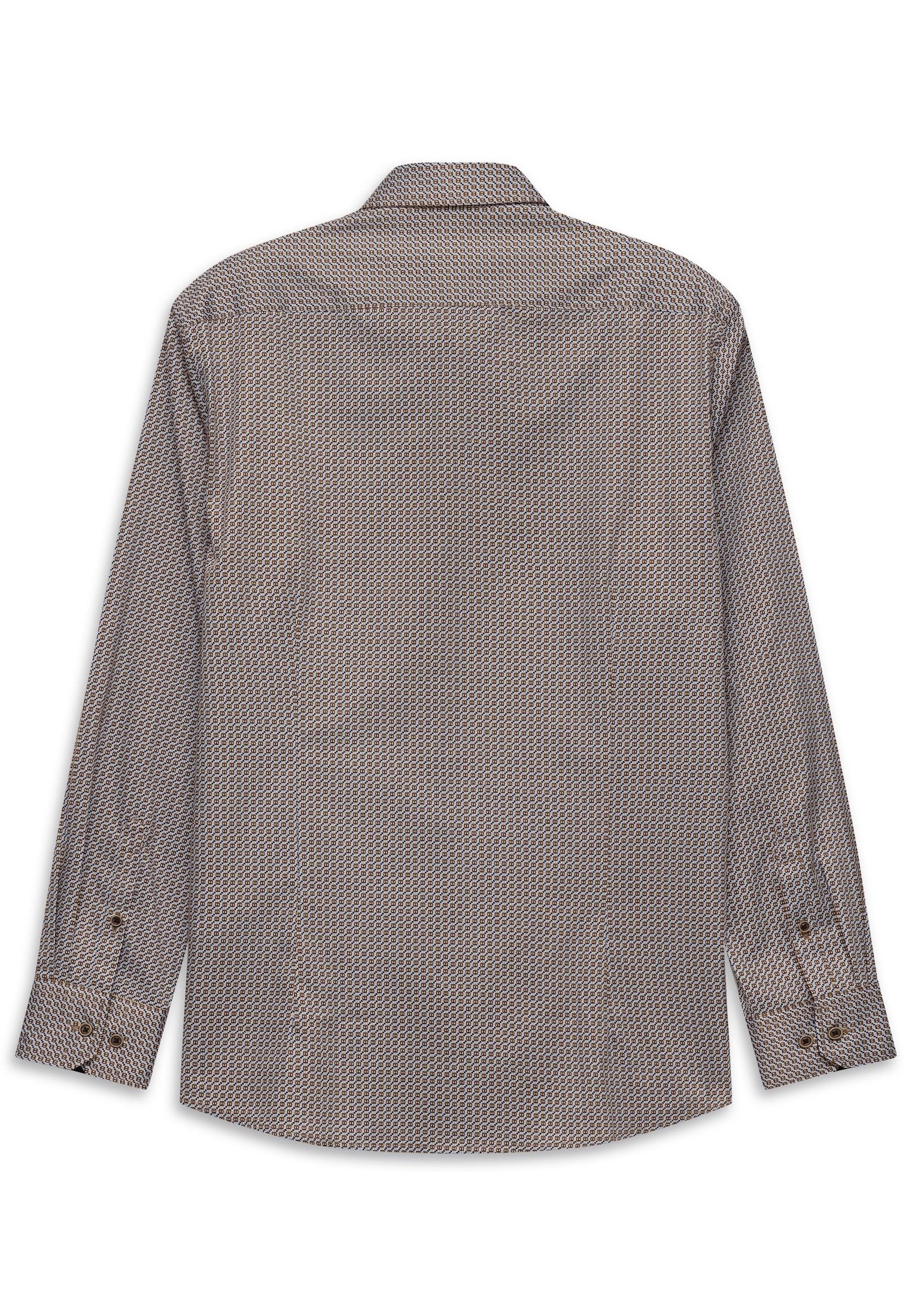 Businesshemd BUGATTI "Modern Fit", Herren, Gr. M, Normalgrößen, 70, braun, Satin, 100% Baumwolle, bedruckt, normal, Hemden, bedruckt mit Easy-Care 3
