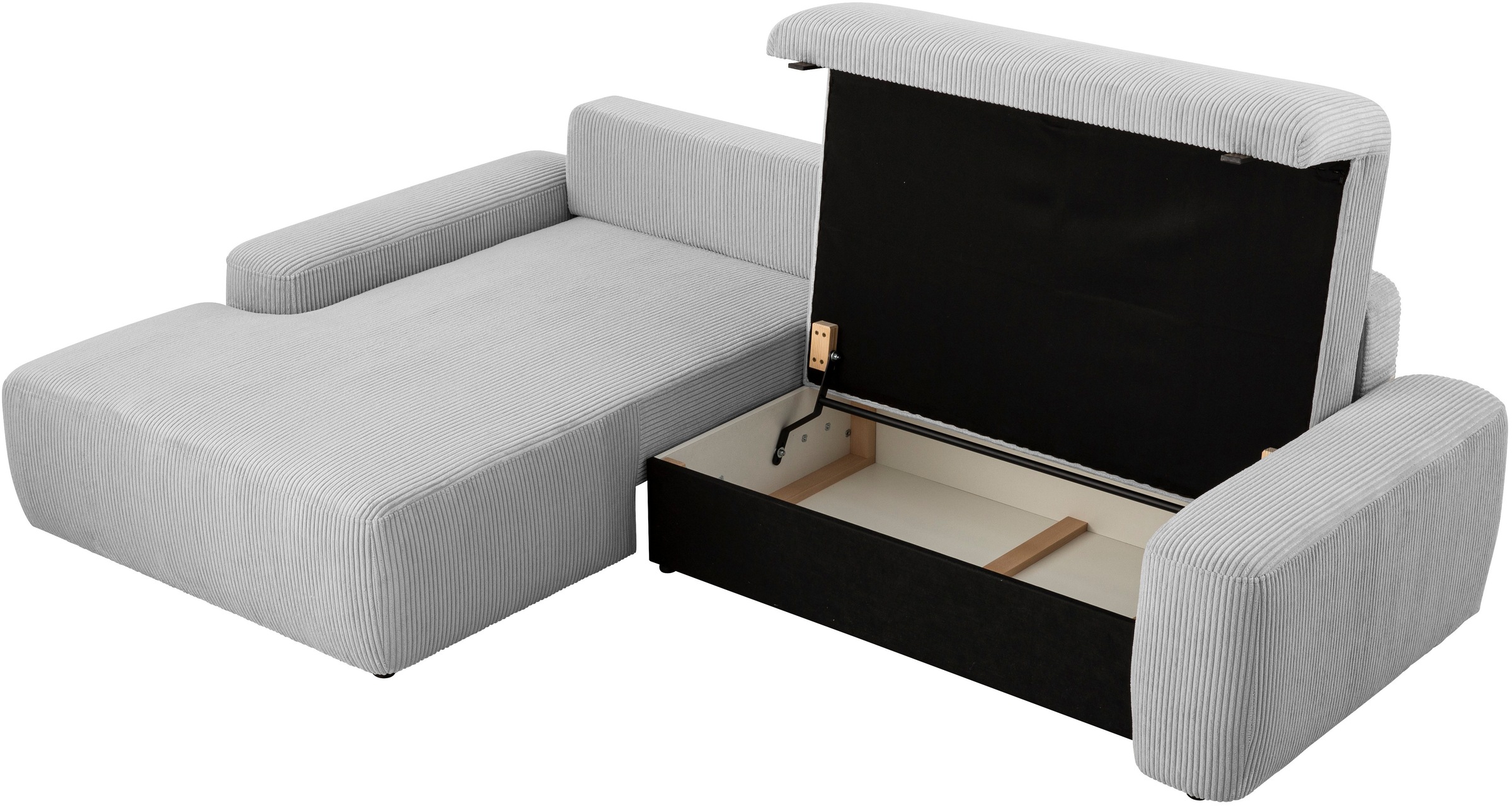 INOSIGN Ecksofa »TORGE (264cm), Schlafsofa in Cord, Samtvelours o Struktur fein, L-Form«, Schlaffunktion, Bettkasten, Liegefläche: 125/210 cm