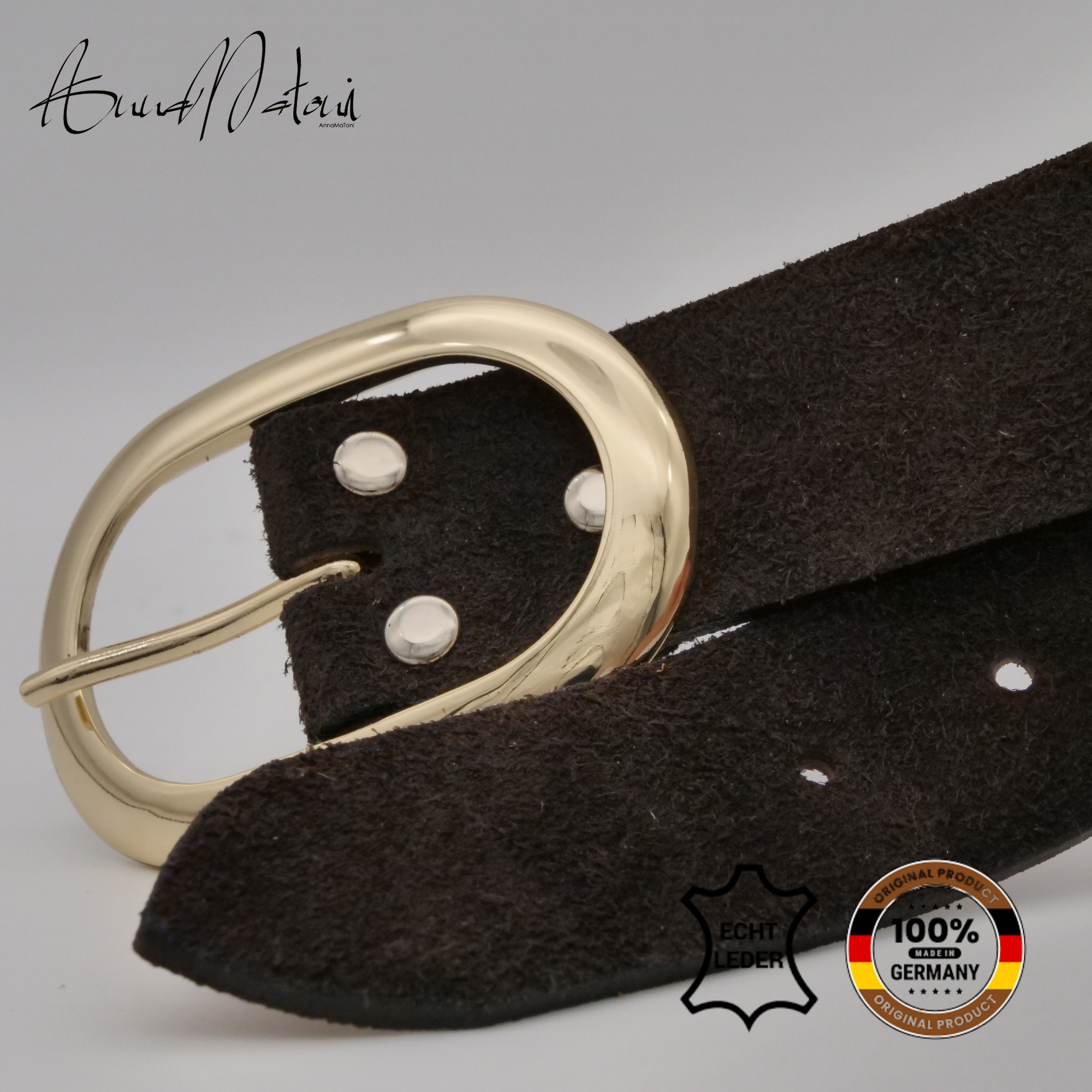 Ledergürtel ANNAMATONI "AnnaMatoni Damen Ledergürtel in hochwertigem Velour Leder 4cm", Damen, Gr. TW105 - 120cm Gesamtlänge, mokka 690, 100% Leder, Gürtel Ledergürtel 2