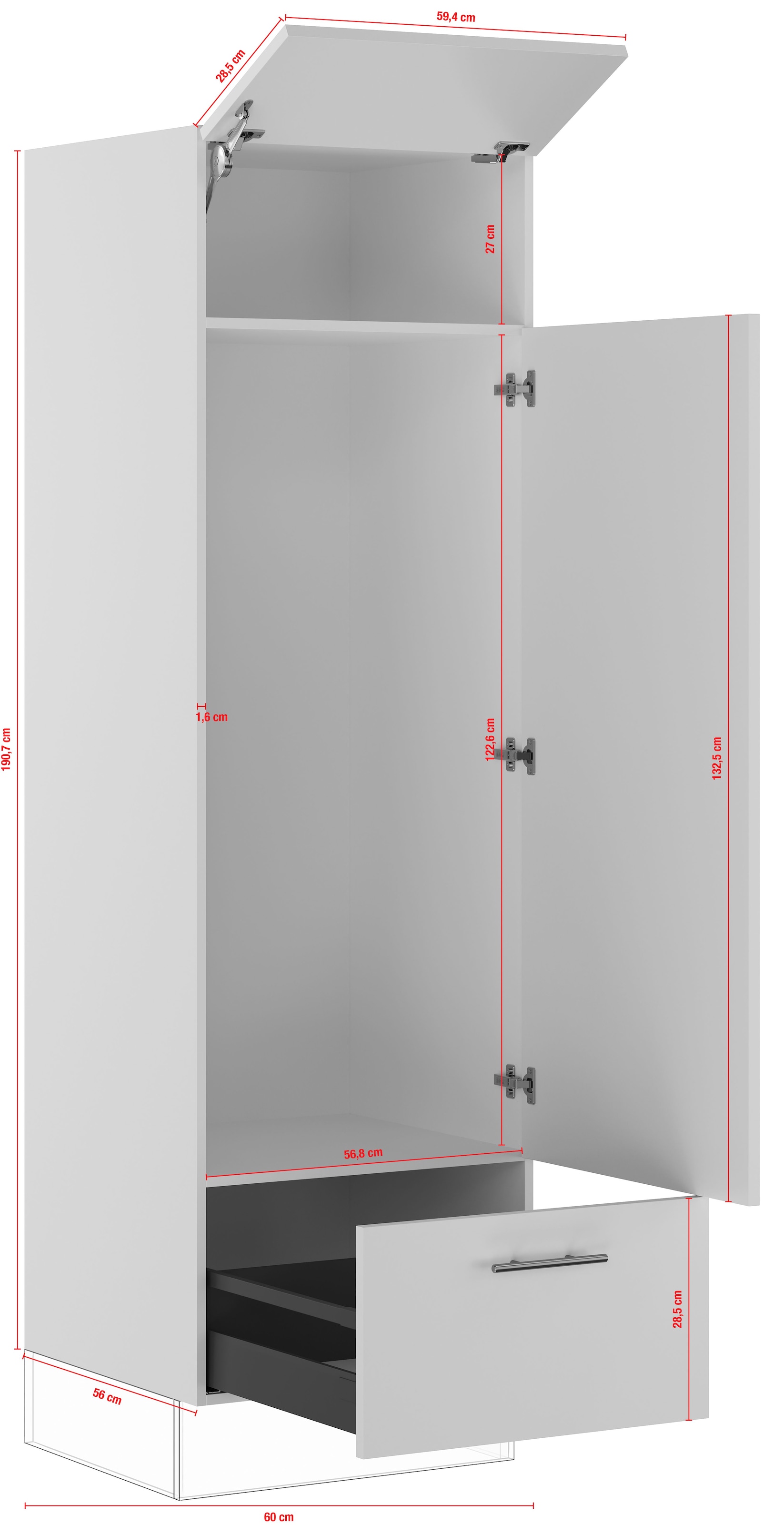 IMPULS KÜCHEN Kühlumbauschrank »"Prag", Breite/Höhe: 60/190,7 cm, mit Soft-Close«, vormontiert, mit Klapptür, mit Drehtür
