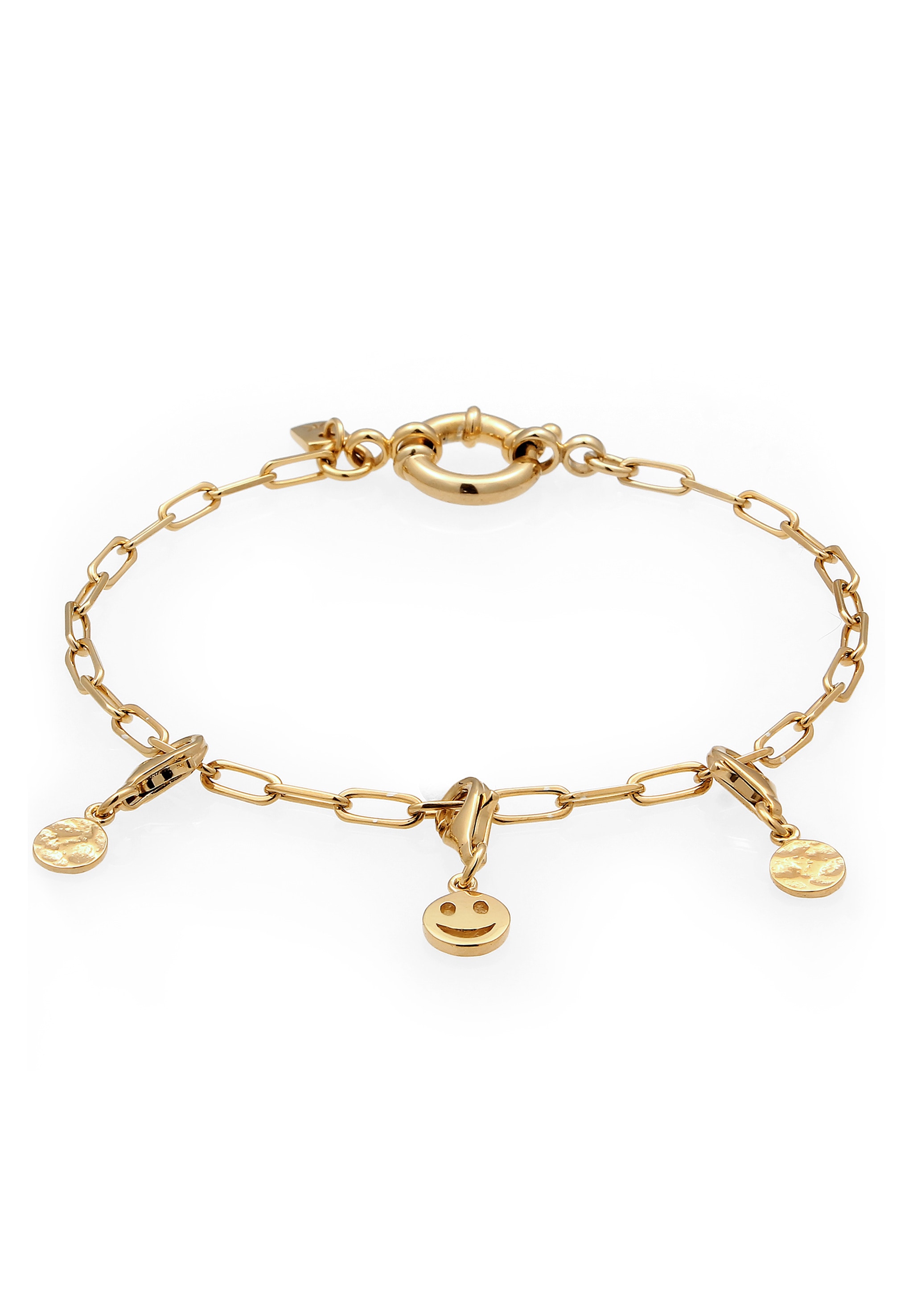 "Armkette KUZZOI ""Armband Smiling Face Charm Anhänger 925 Sterling Silber"" Gr. 21, gold, Armbänder, Herren, 21, Silber 925 (Sterlingsilber)