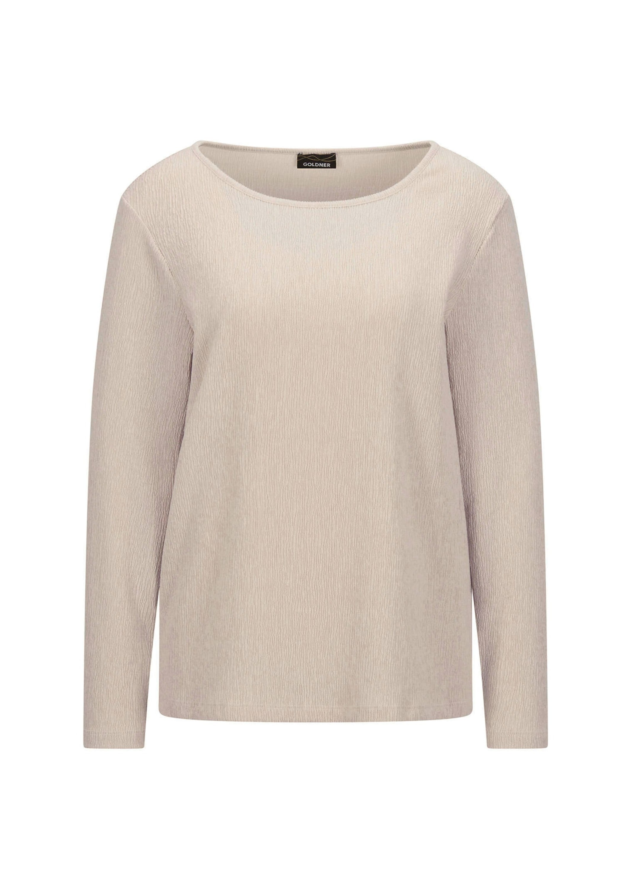 Langarmshirt GOLDNER "Langarm Melange Jersey-Oberteil", Damen, Gr. 44, beige, Obermaterial: 76% Polyester PES. 20% Viskose CV. 4% Elasthan EL., Modisch, Shirts Langarmshirt, U-Boot-Ausschnitt