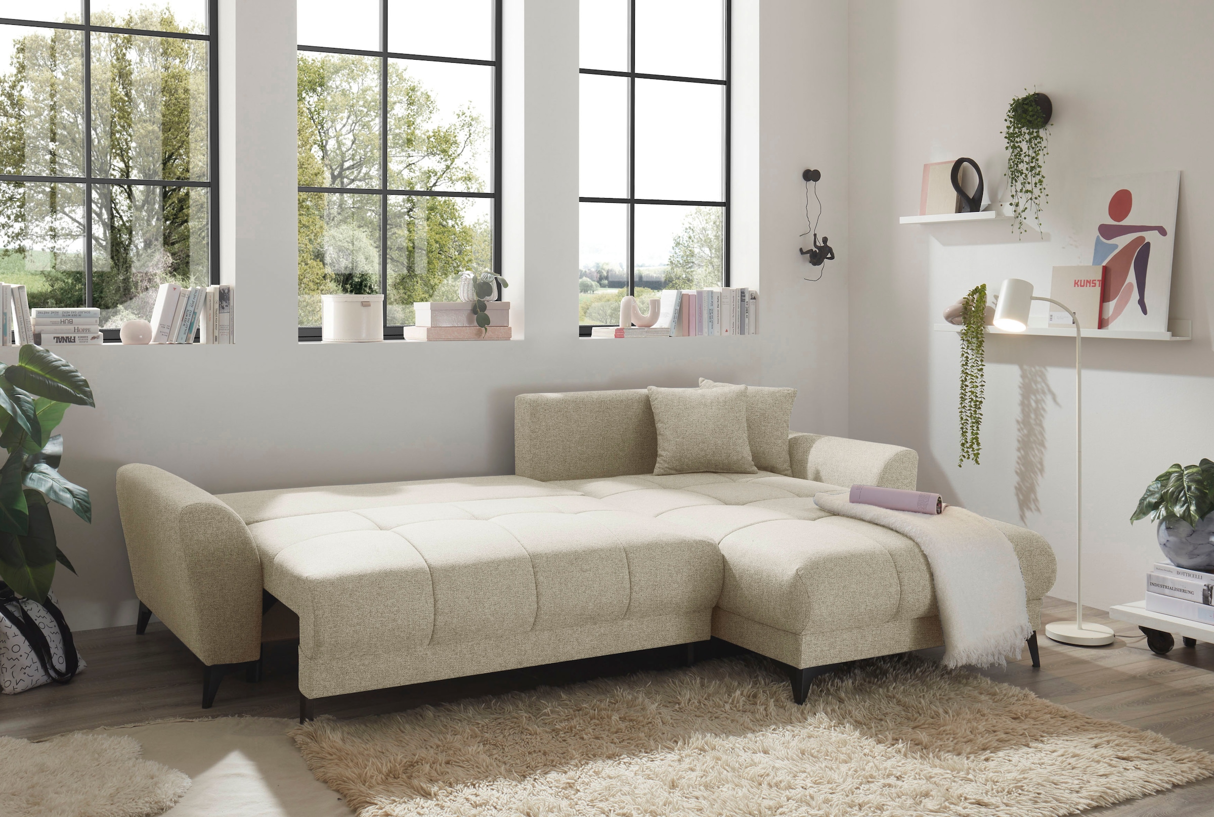 ED EXCITING DESIGN Ecksofa »Bern L-Form«, mit Bettfunktion, Bettkasten & 3 Zierkissen