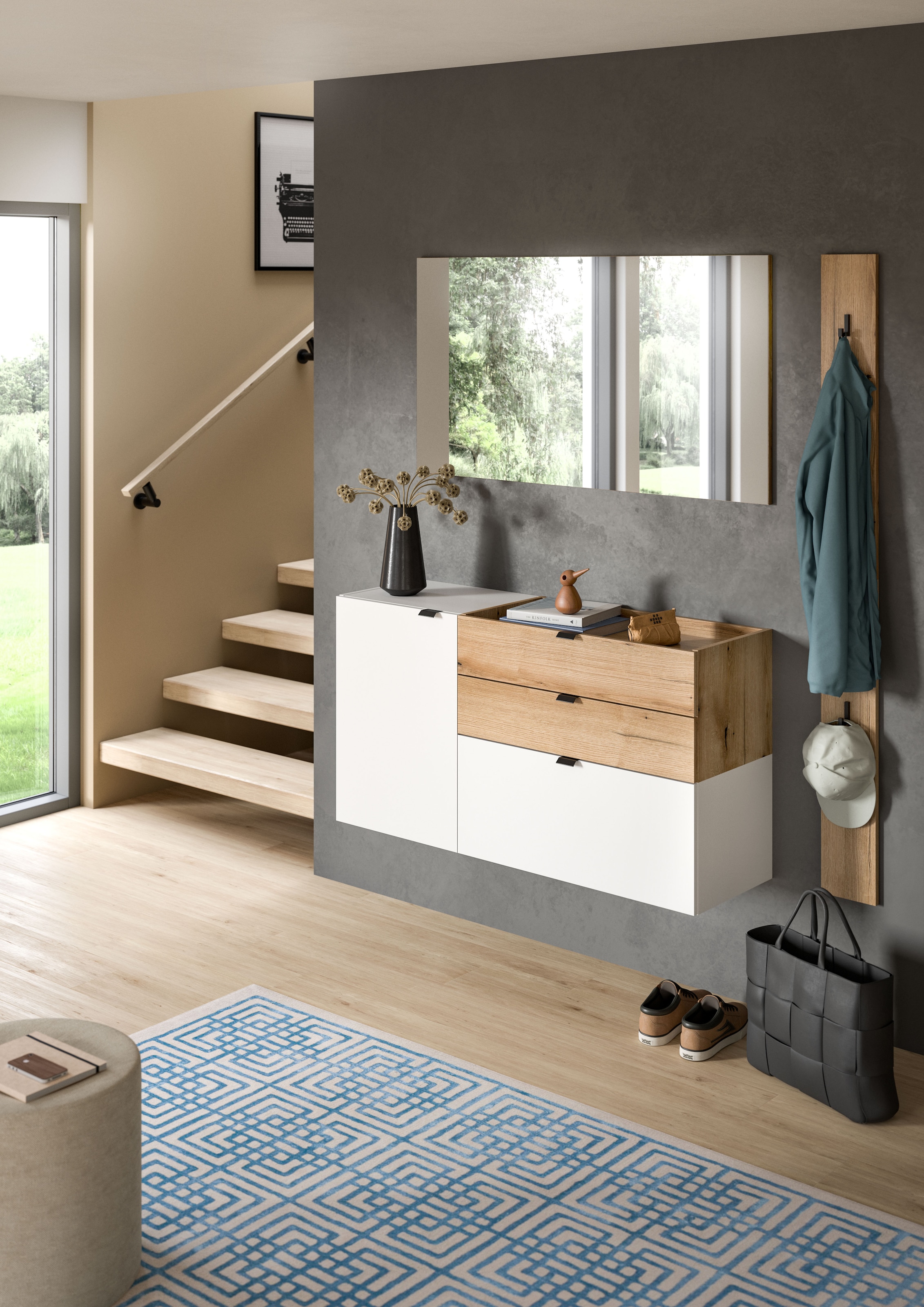 INOSIGN Garderoben-Set »Oran« Set, 3 Stk. tlg. Oran, Evoke Oak, Garderobenset, Spiegel, Schrank, Paneel mit Haken