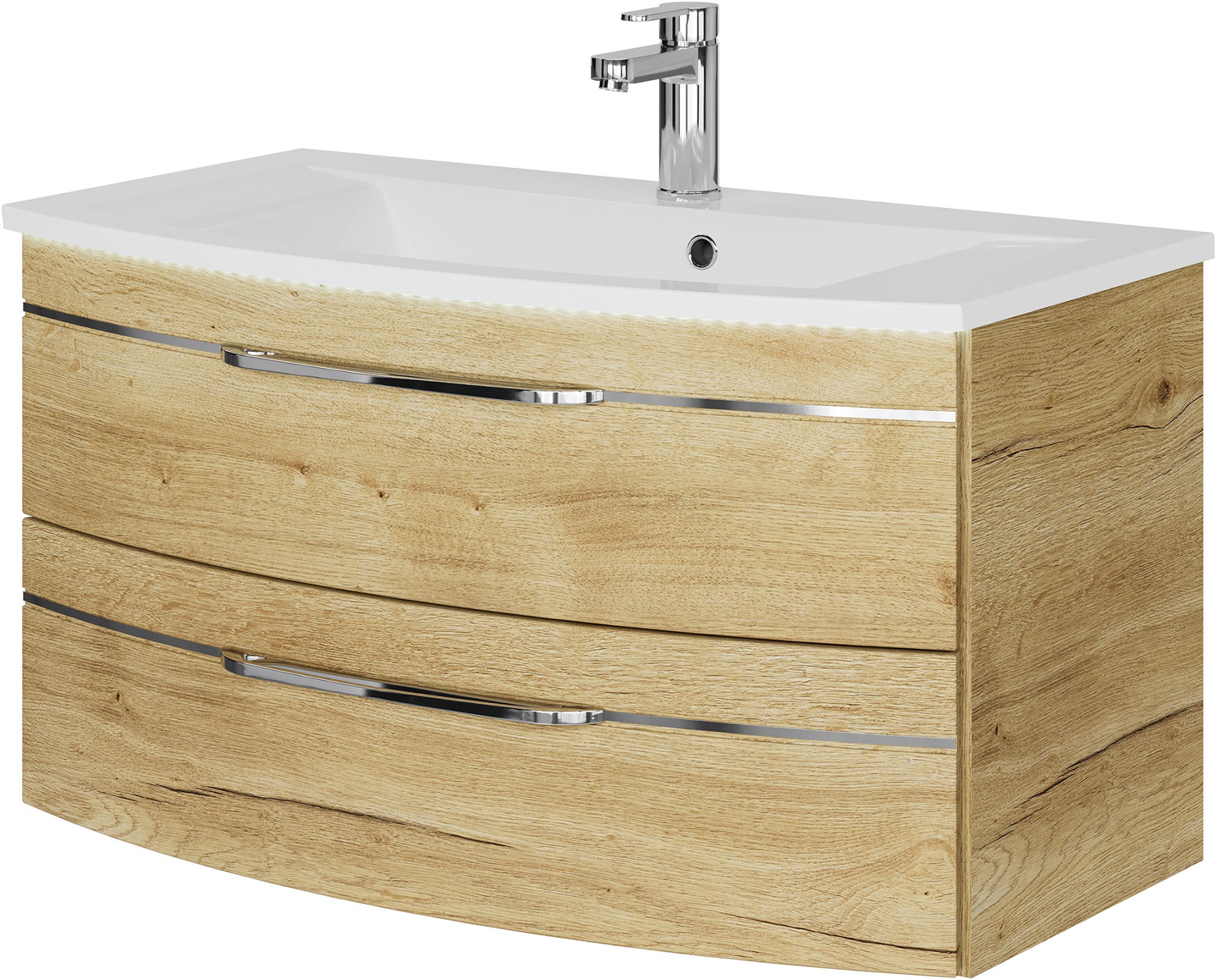Saphir Badmöbel-Set »Serie 7045 2-teilig Mineralmarmor-Waschtisch mit LED-Spiegelschrank«, (Set, 2 St.), Badezimmer-Set 93,2 cm breit, inkl. Türdämpfer, 3 Türen, 2 Schubladen