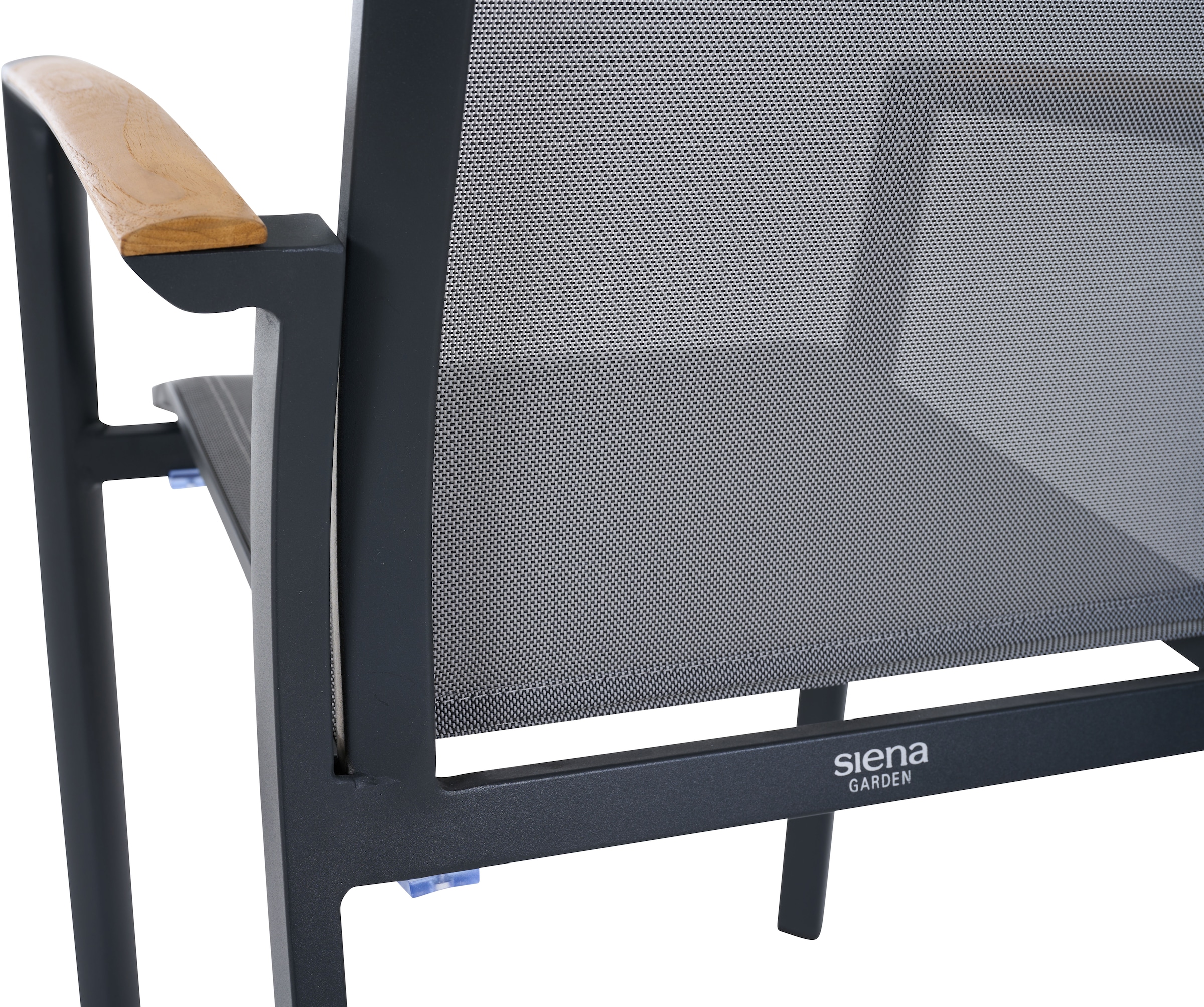 Siena Garden Gartensessel »VELIA Stapelsessel matt anthrazit« Gestell aus Aluminium, Armlehnen aus Teak FSC® 100%