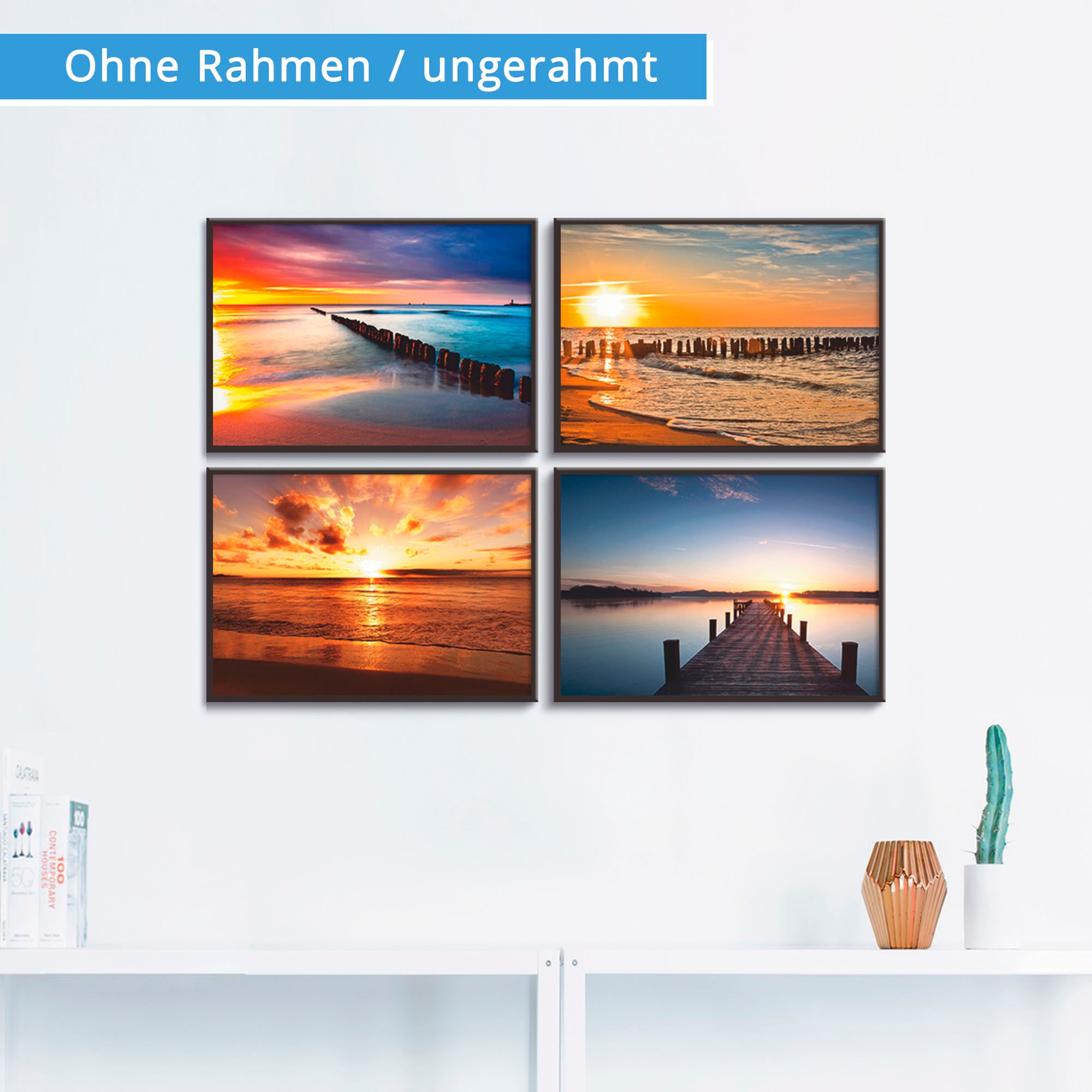 Artland Poster »Ostsee Strand Sonne Sonnenuntergang«, Strand, (4 St.), Poster, Wandbild, Bild, Wandposter