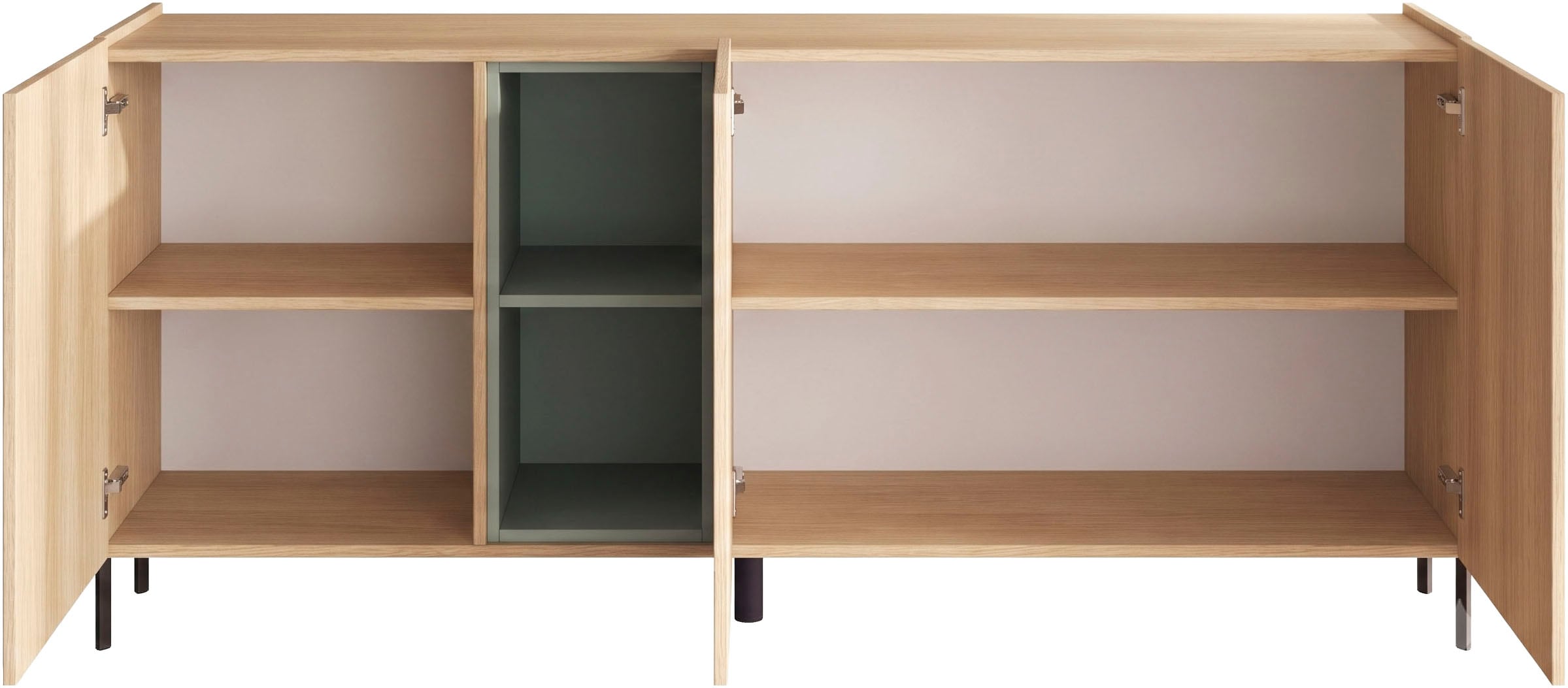 OTTO home Sideboard »Badia, 182 cm breit, 2 Türen, Anrichte, Kommode, Stauraumschrank« Innenliegendes Top, gerade Metallfüße, salbeigrüne Farbakzente