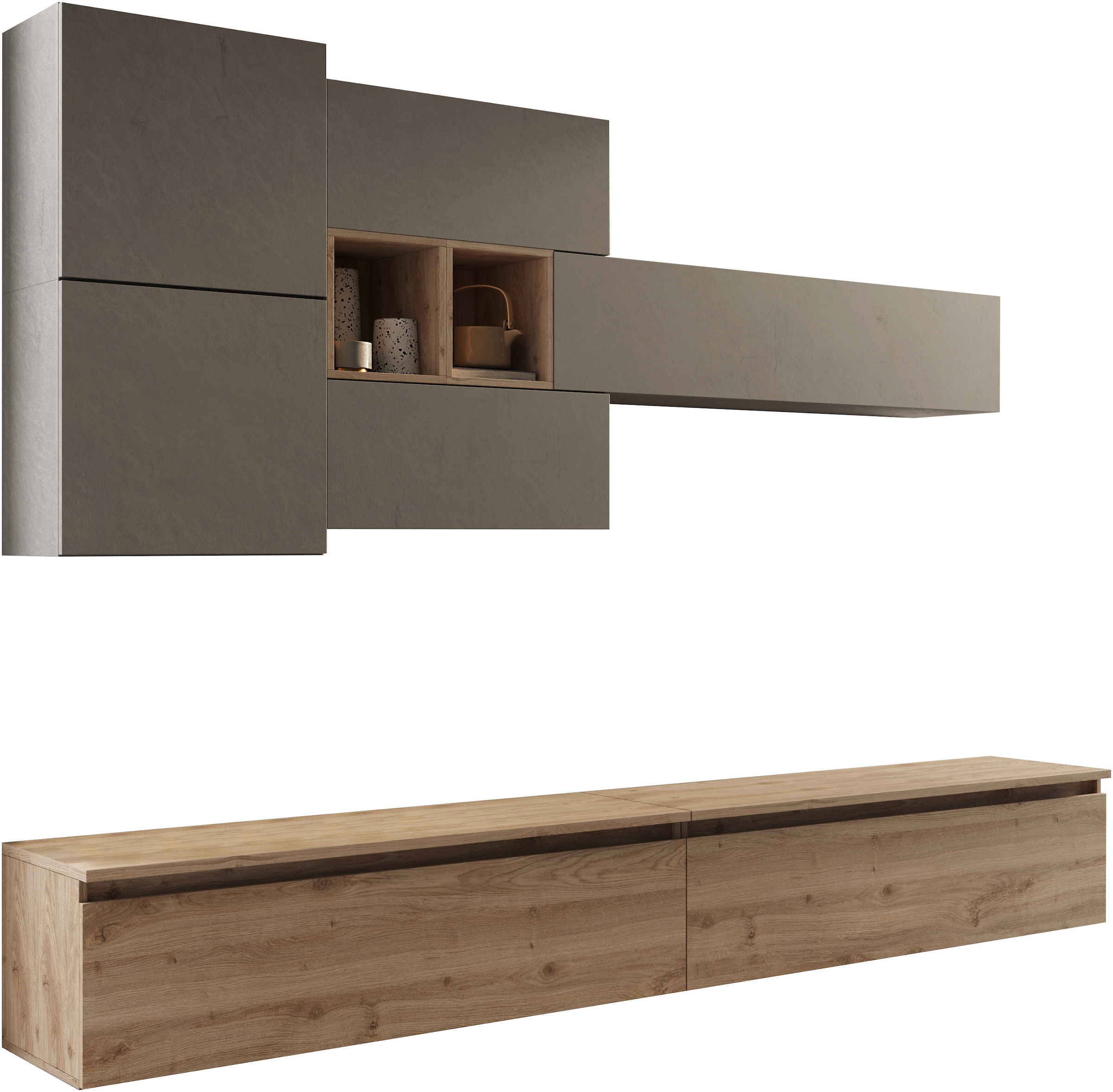 INOSIGN Wohnwand »INFINITY, 8tlg. Breite 276 cm, Höhe variabel, Schrankwand, Anbauwand«, (2x Lowboard, 3x Hängeschrank, 2x Hängewürfel, Würfelregal Set)