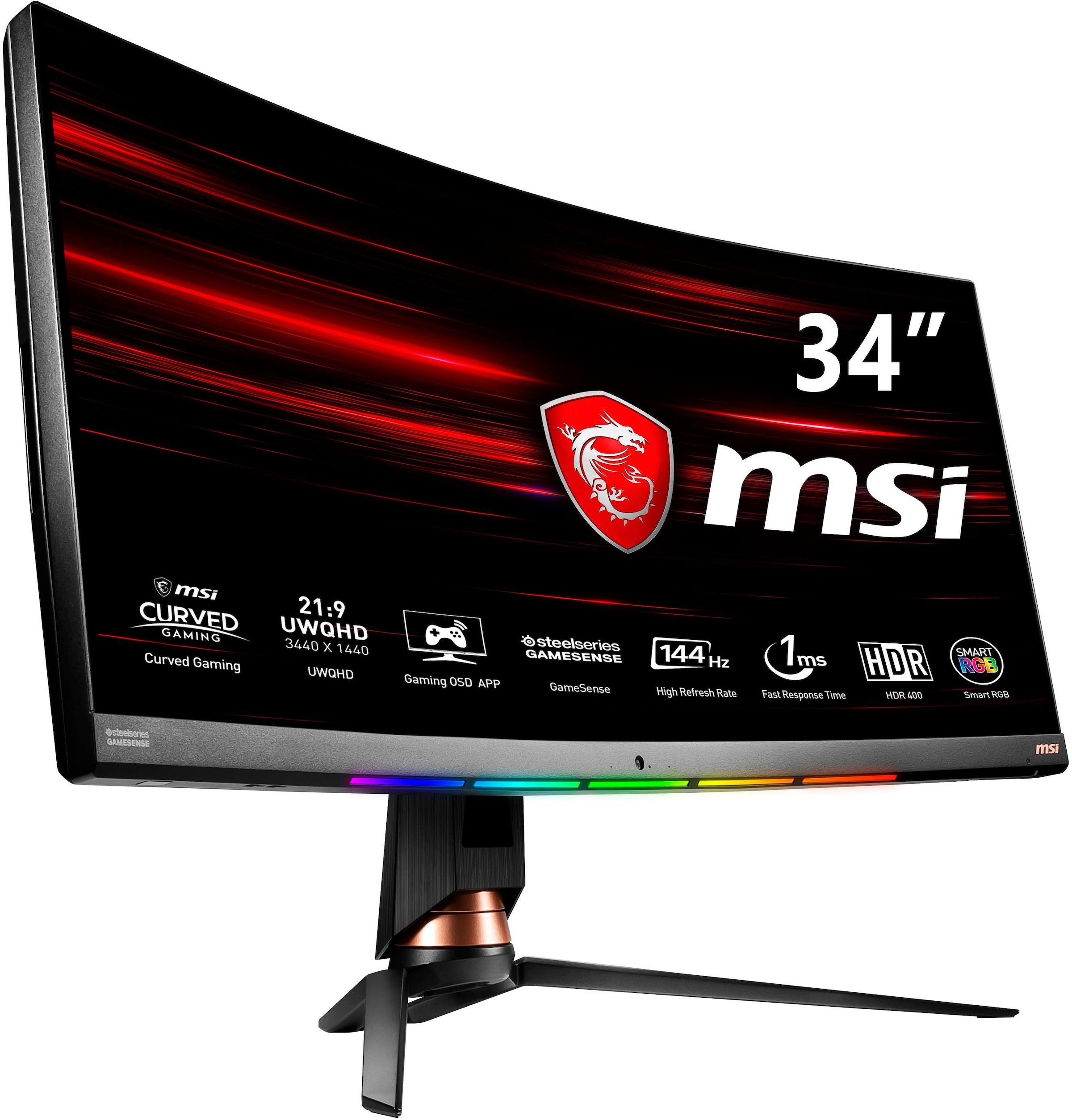 MSI Curved-Gaming-LED-Monitor »Optix MPG341CQR«, 86,36 cm/34 Zoll, 3440 x 1440 px, UWQHD, 1 ms Reaktionszeit, 144 Hz, 3 Jahre Herstellergarantie