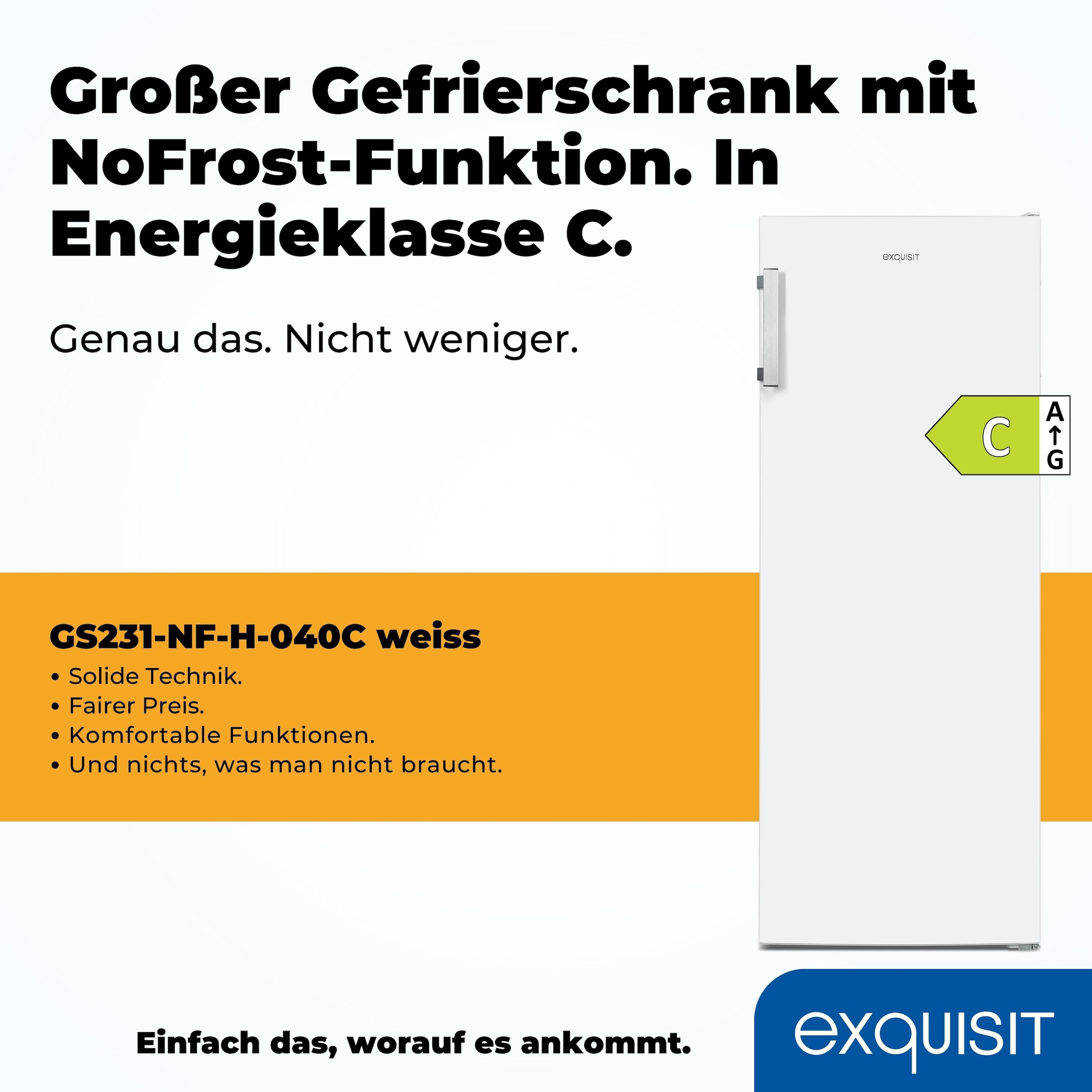 exquisit Gefrierschrank »GS231-NF-H-040C weiss« 143 cm hoch 54 cm breit NoFrost, 161 Liter Nutzinhalt