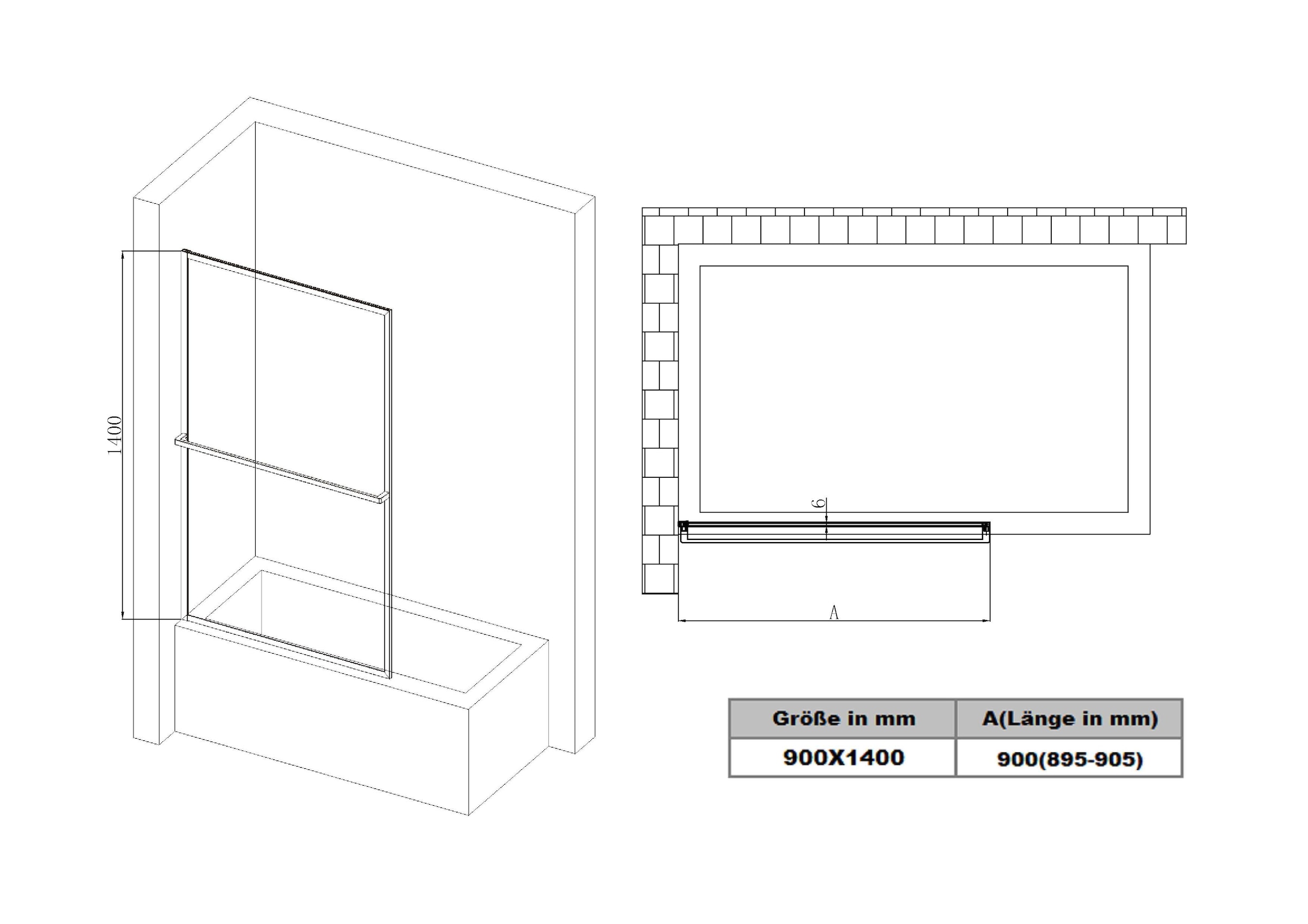 welltime Badewannenaufsatz »Block« 1 Stk. tlg. 6mm ESG und Antikalkversiegelung,extra schlanker Rahmen
