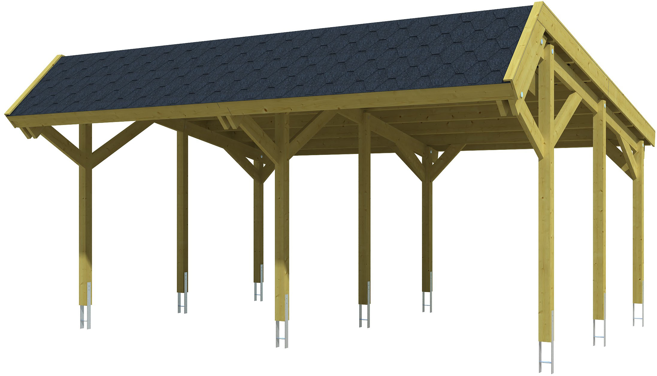 Skanholz Doppelcarport "Harz" Massivholz 291 cm Grün mit schwarzen Schindeln