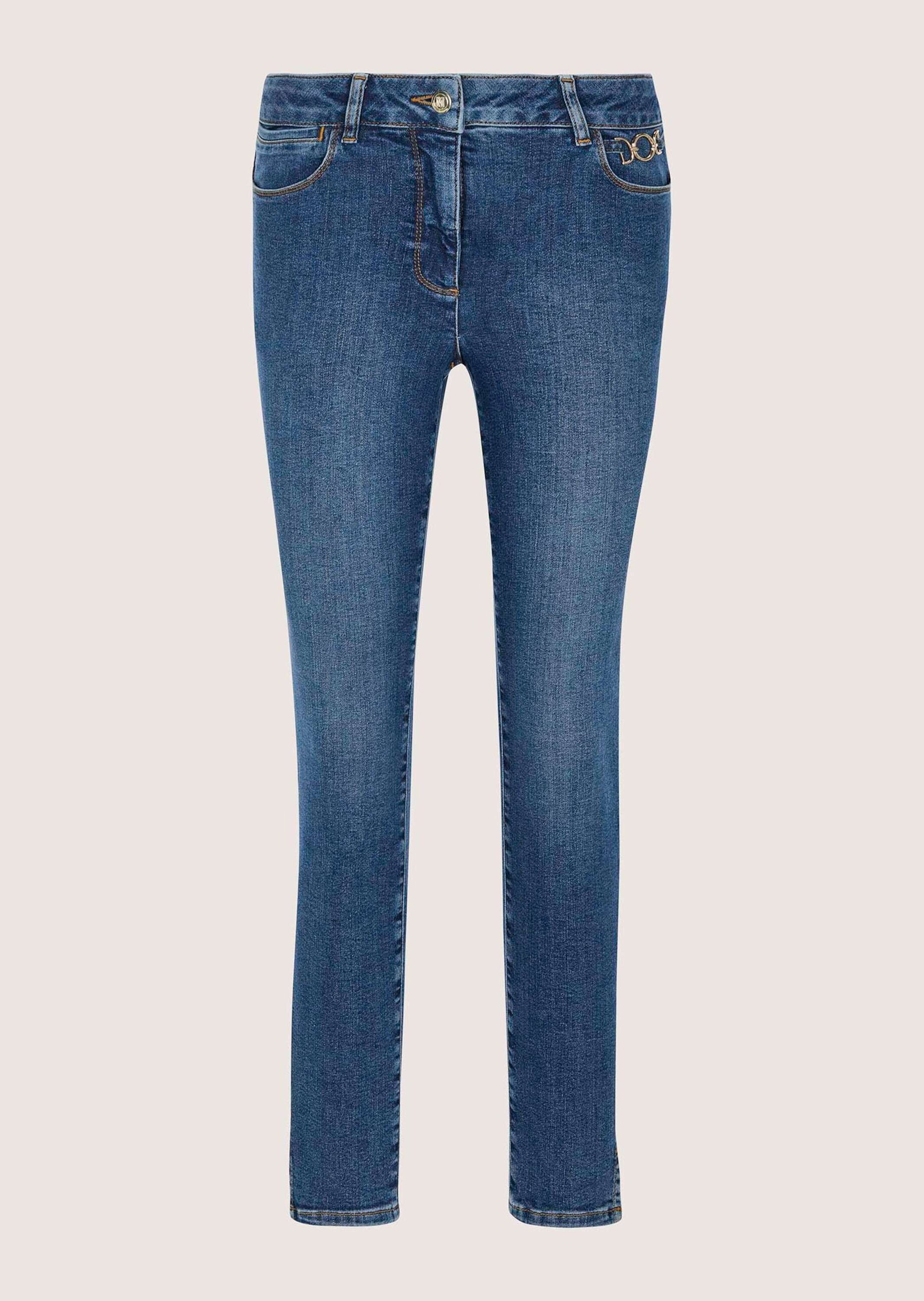 Regular-fit-Jeans MADELEINE "Jeans Slim-Fit Jeans mit Kettendetail", Damen, Gr. 18, N + K Gr, bleached, Obermaterial: 93% Baumwolle CO. 5% Polyester PES. 2% Elasthan EL., Jeans