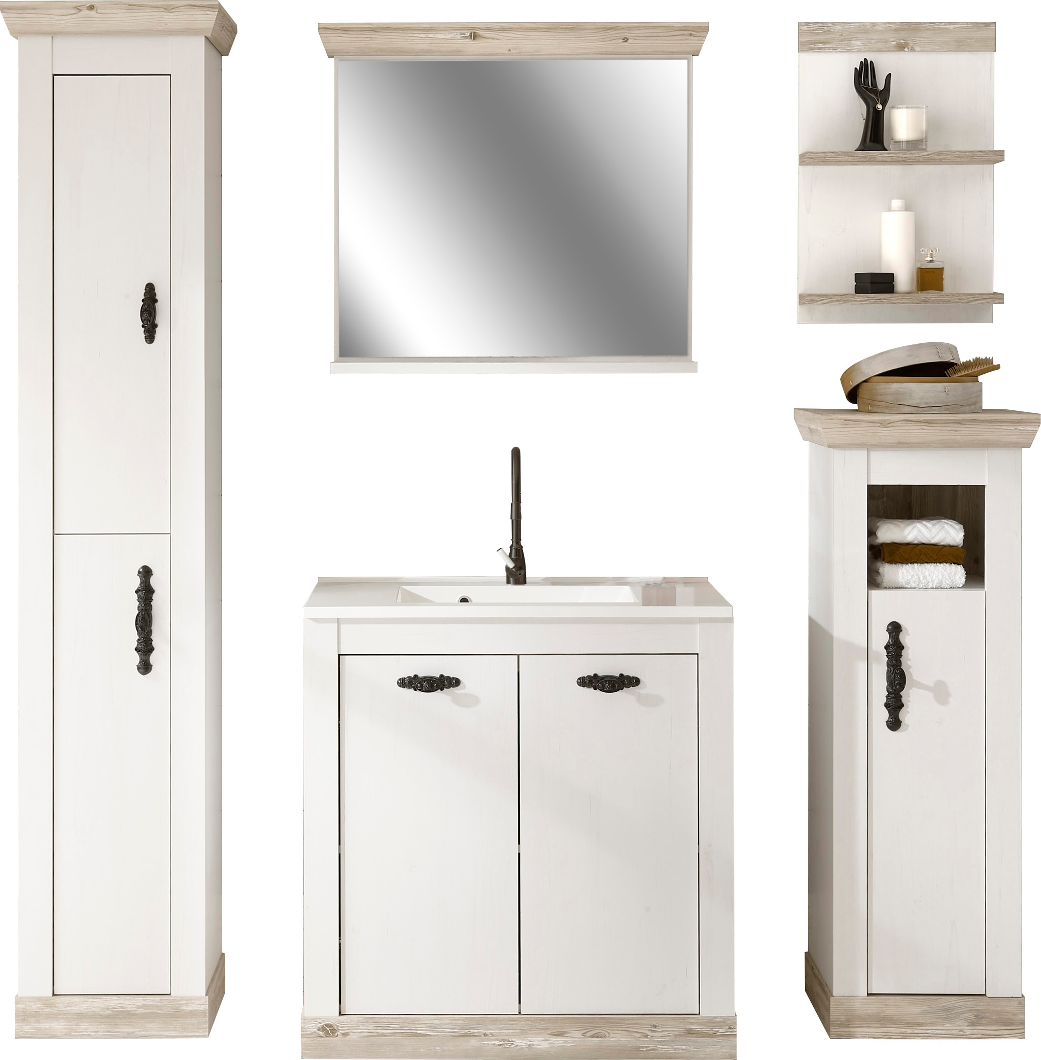 Home affaire Badmöbel-Set "Florenz, Bad im Landhausstil, 5-teiliges Badezim günstig online kaufen