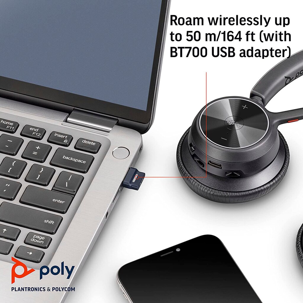 Poly Wireless-Headset »Voyager 4320 UC«, A2DP Bluetooth-AVRCP Bluetooth-HFP-HSP, Freisprechfunktion