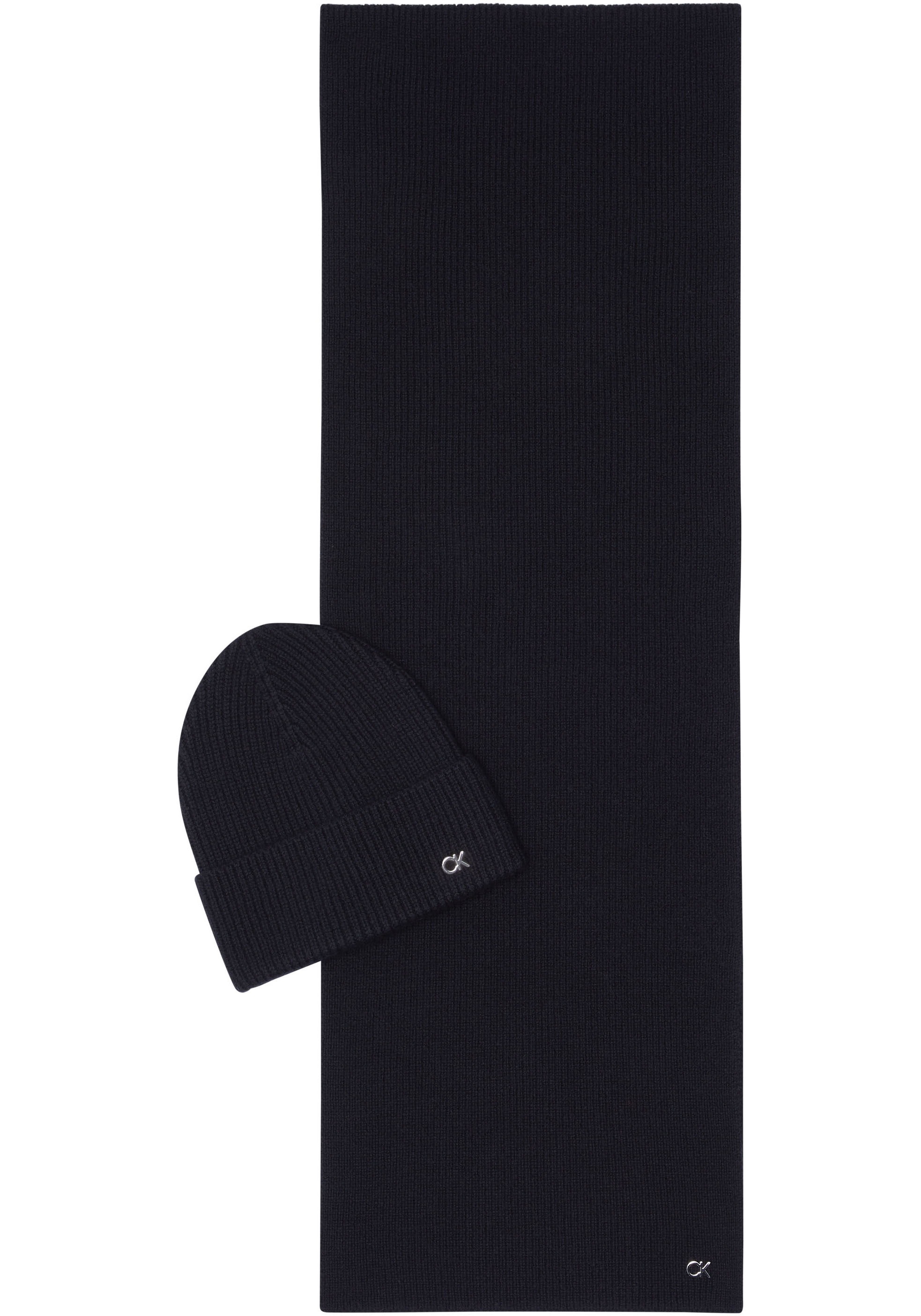 Calvin Klein Strickmütze »CK METAL CHUNKY BEANIE & SCARF«, (Set), mit Logozeichen
