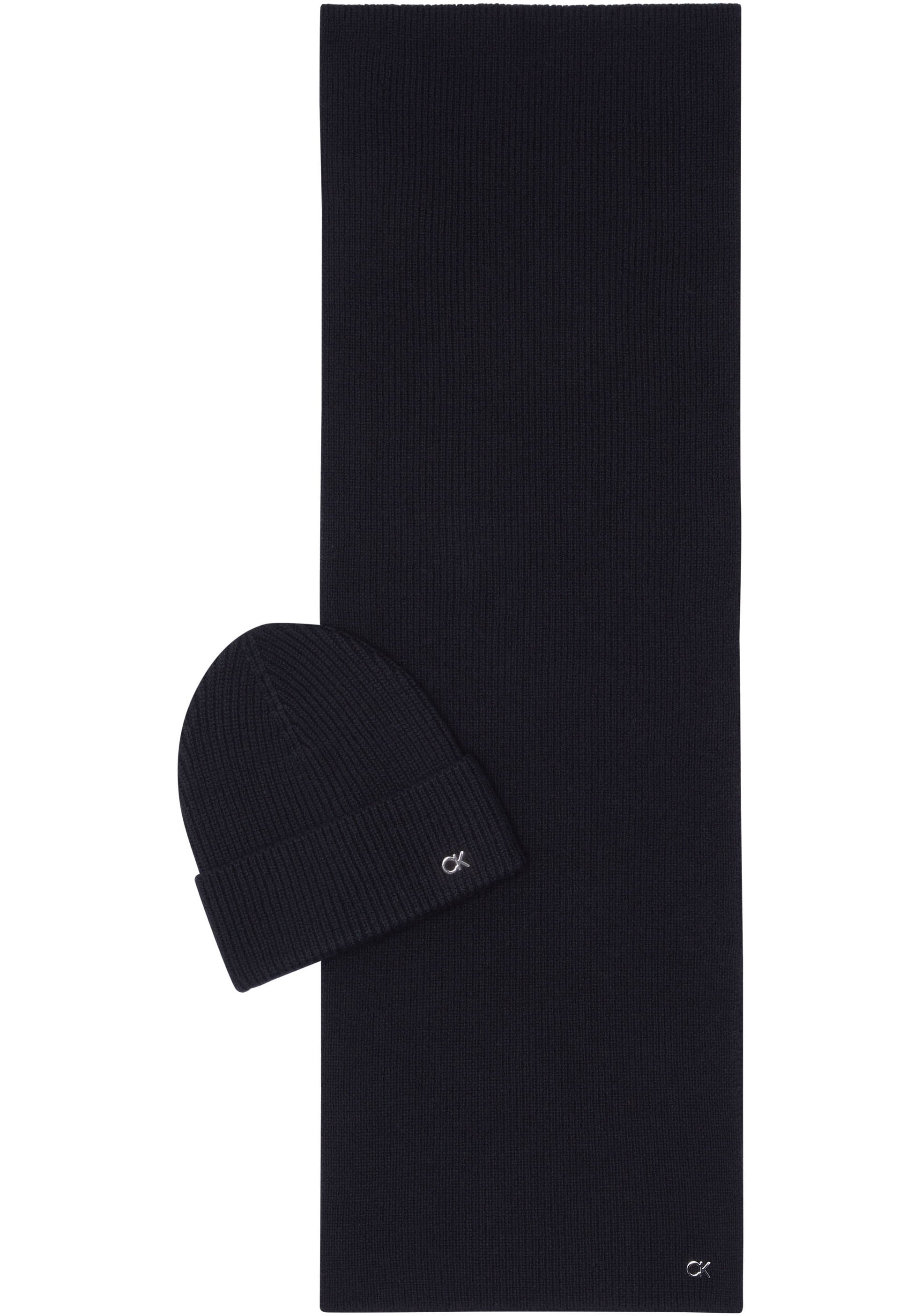 Calvin Klein Strickmütze "CK METAL CHUNKY BEANIE & SCARF", (Set), mit Logoz günstig online kaufen