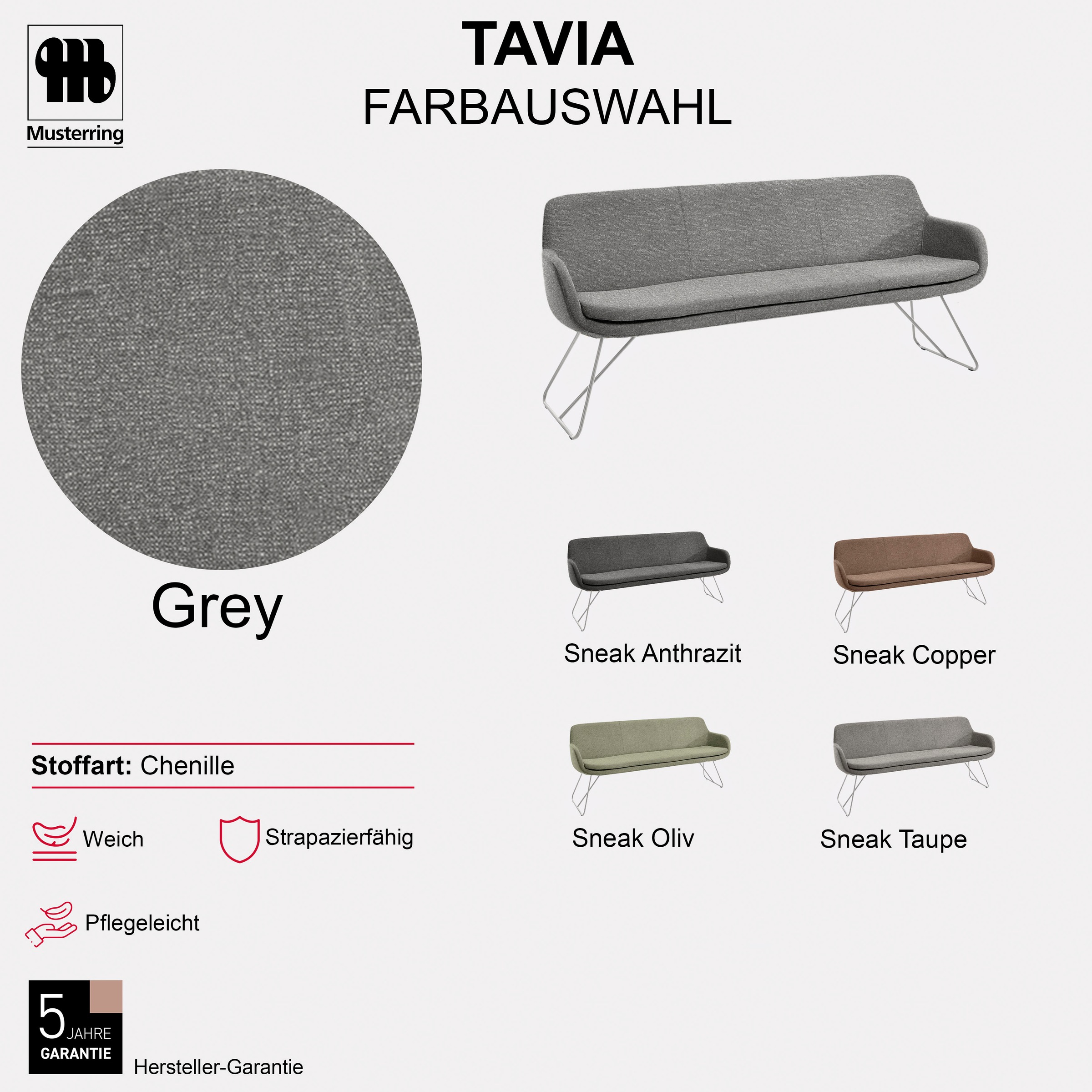 Musterring Tavia Upholstered Dining Bench grey 220cm 3