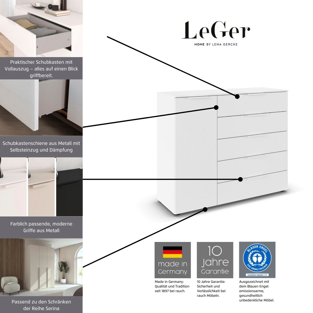 LeGer Home by Lena Gercke Kommode »Kommode Sideboard Schubladen Türenkommode SERINA eleganter Eyecatcher« inkl. SOFT-CLOSE-FUNKTION,  mit 5 Schubkästen und 1 Tür sowie Metallgriffen MADE IN GERMANY