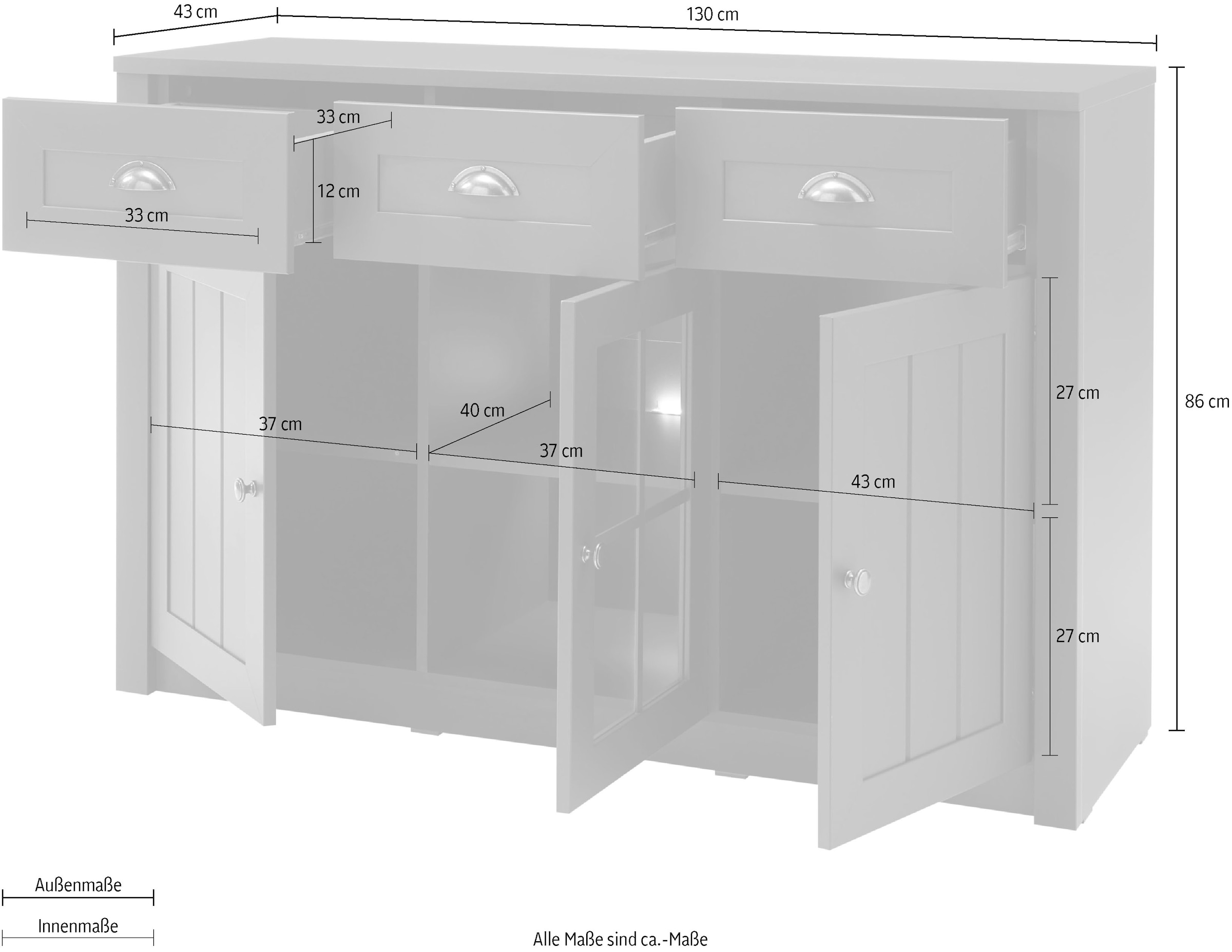 Home affaire Sideboard »Ascot«, Breite 130 cm