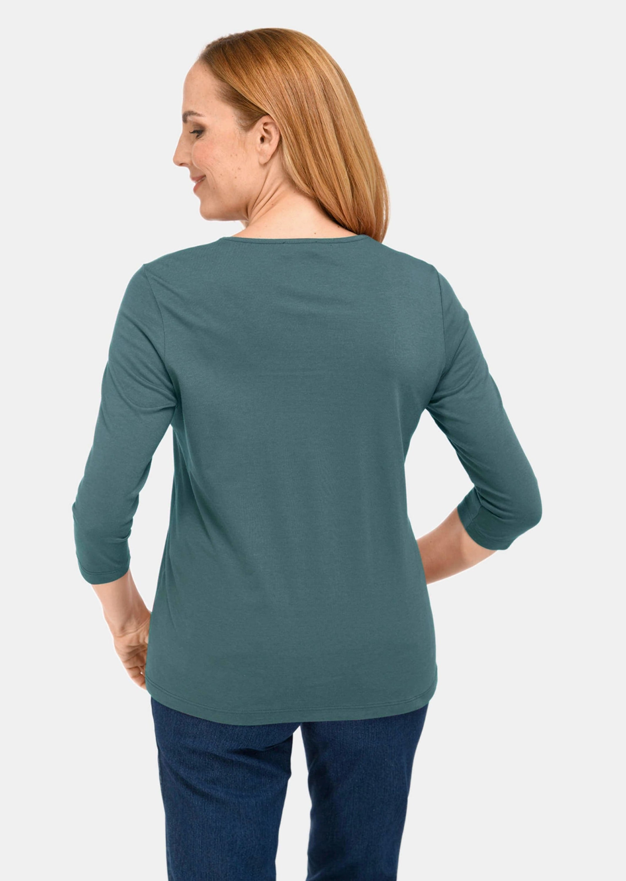 GOLDNER 3/4-Arm-Shirt »Shirt T-Shirt mit charmantem Ausschnitt und Schmucksteinchen«