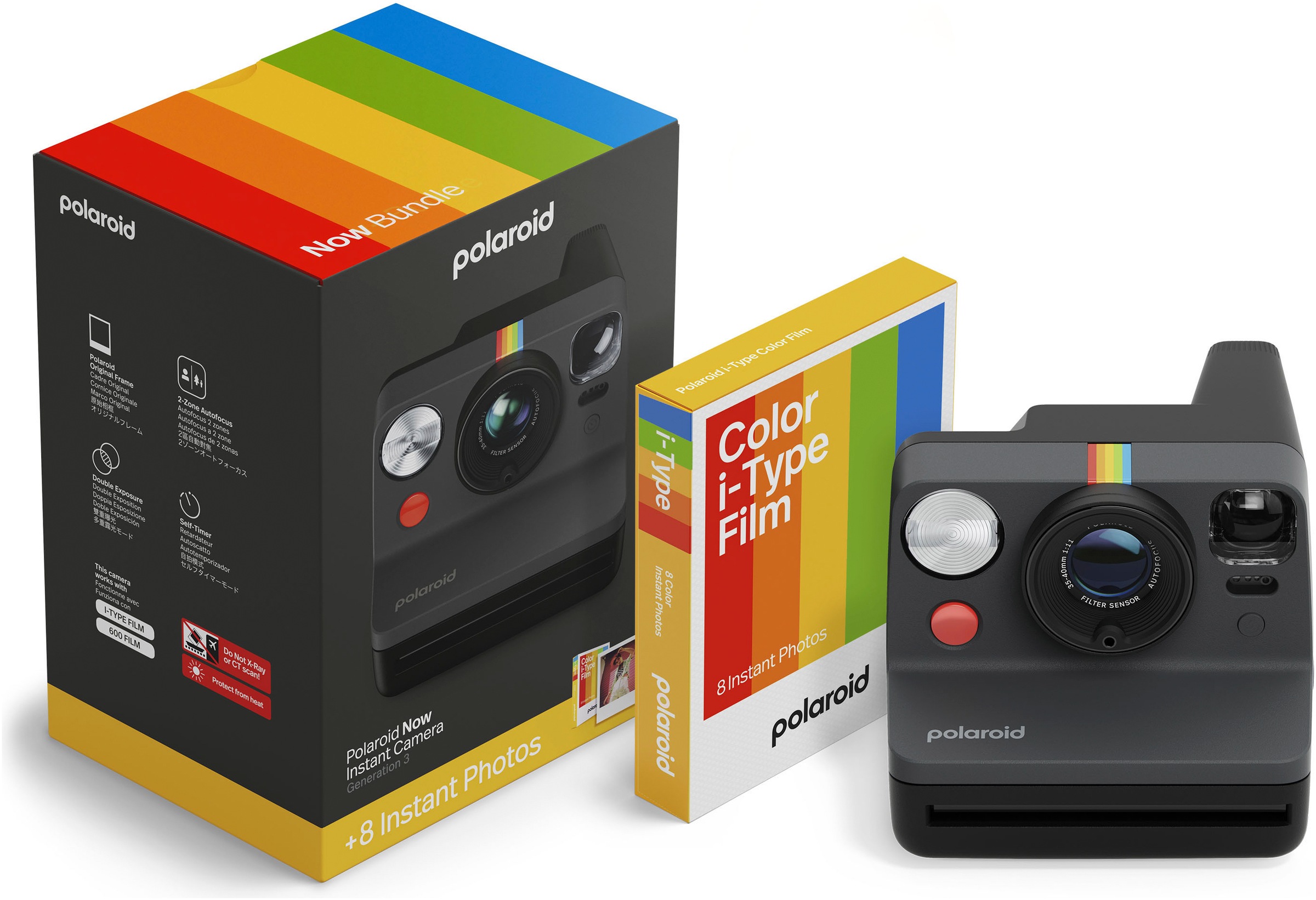 POLAROID Sofortbildkamera "Now Gen 3 + Farbfilm-Paket (8 Fotos)", schwarz, B:15,02cm H:11,22cm T:9,6cm, Fotokameras - Einheitsgröße