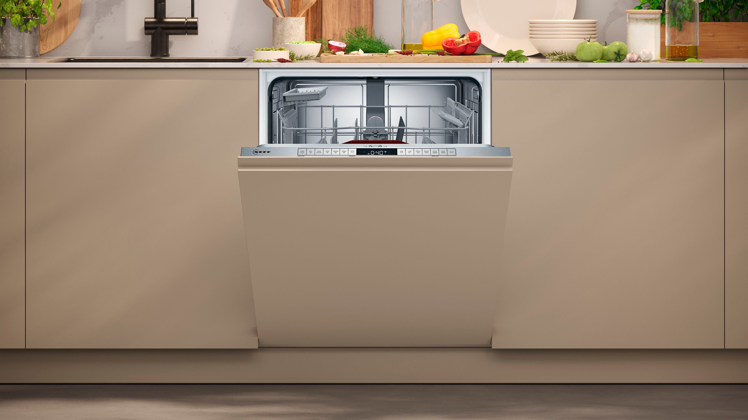 NEFF vollintegrierbarer Geschirrspüler N 50 »S155EAX04E«, 13 Maßgedecke, Time Light: auf den Boden projizierte Restlaufzeit