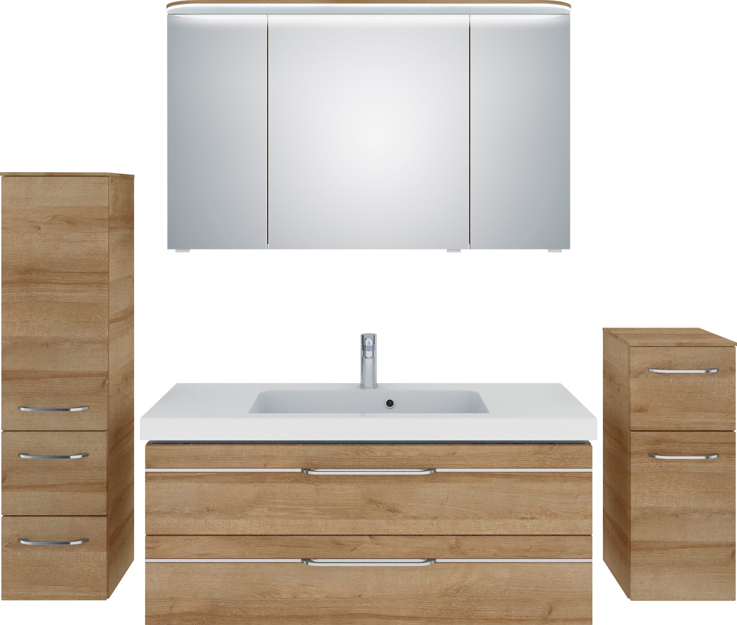 Saphir Badmöbel-Set "Balto Sprint 4-teilig, Mineralmarmor-Waschtisch mit LED-Spiegelschrank", (5 St.), Unterschrank, Mid