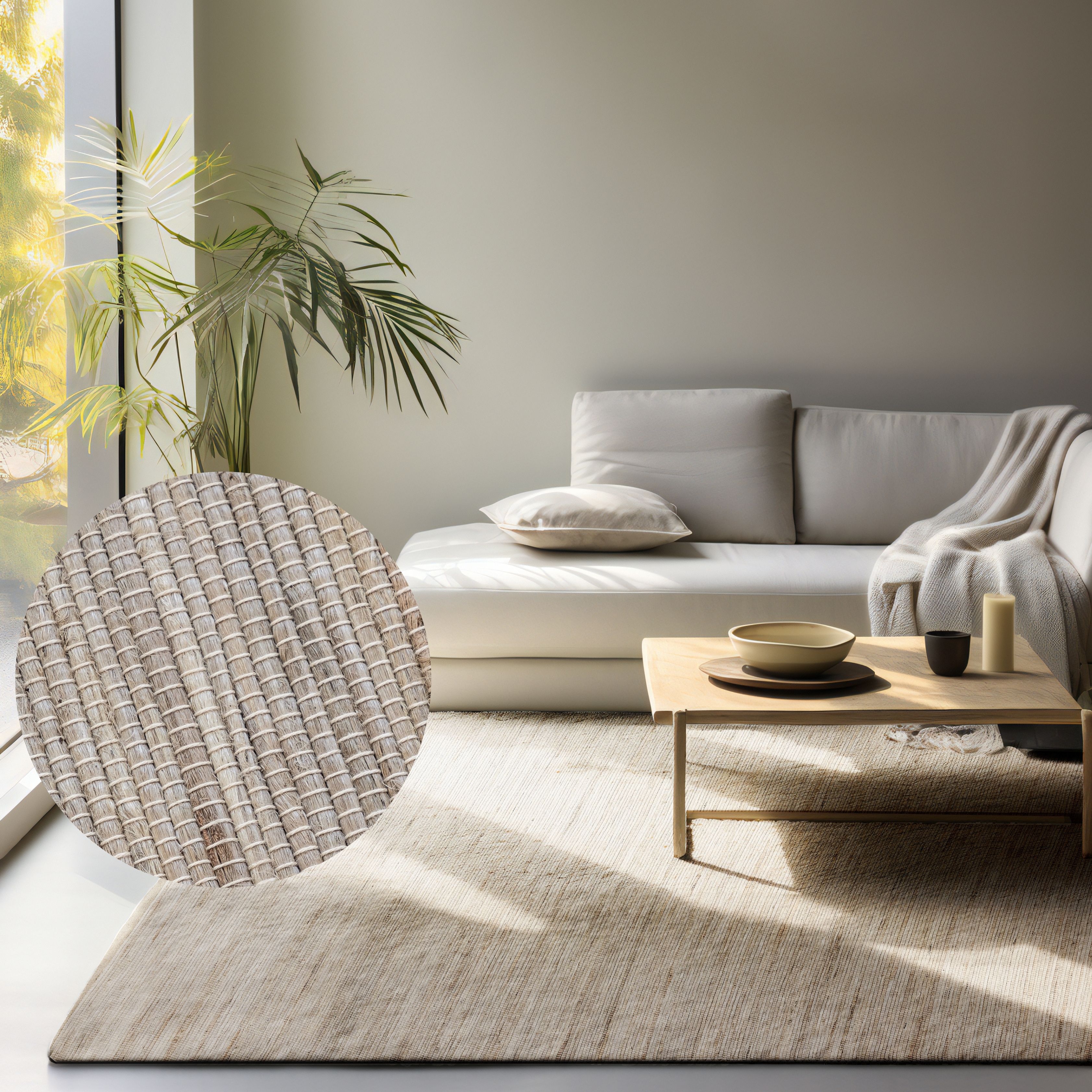 HANSE Home Teppich "Dhaka Juteteppich" rechteckig 5 mm Höhe Läufer, handgewebt, Jute, Wolle, Natur, Wohnzimmer, Flur, Klassisch