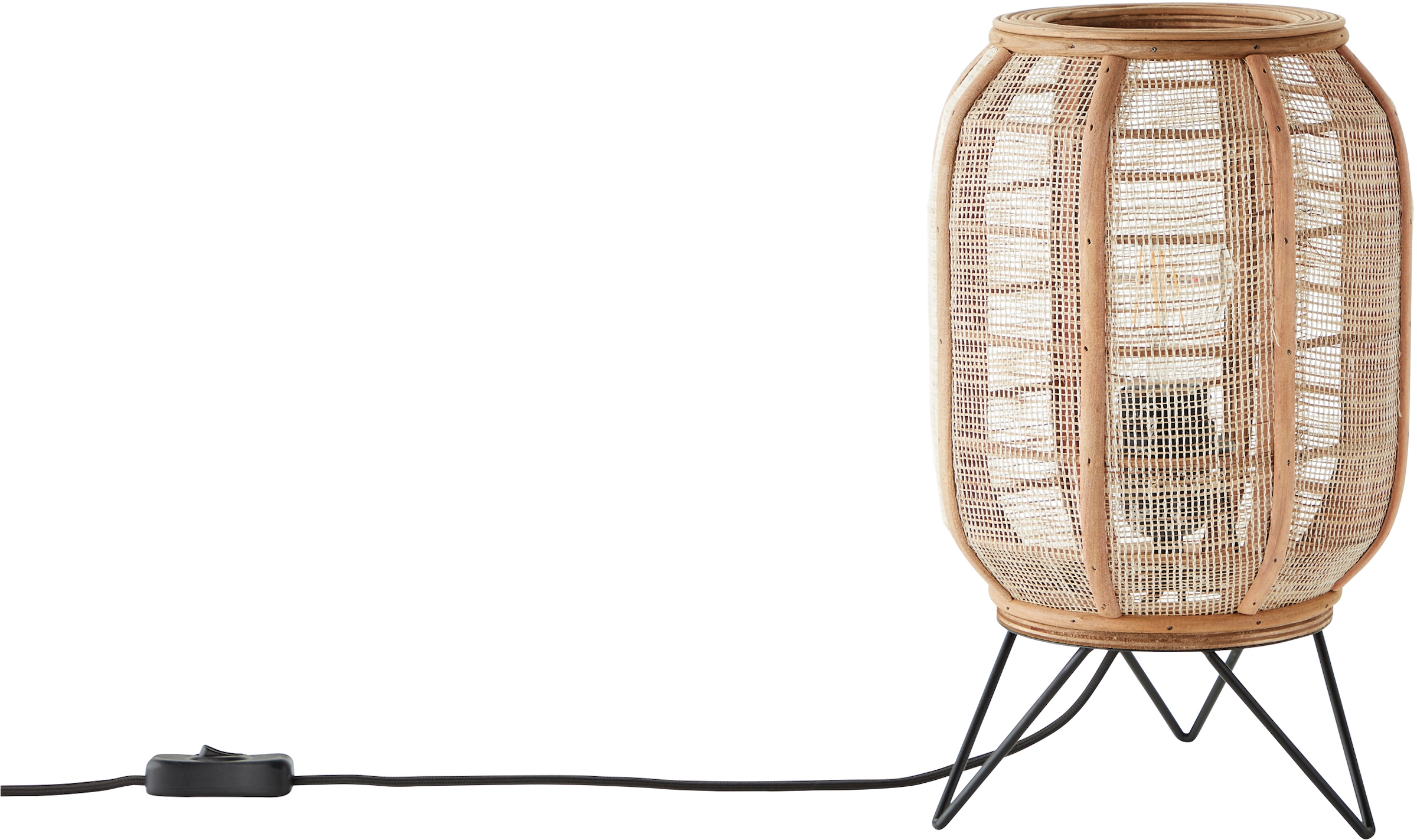 im 1 Tischlampe Textil »Rouez«, Tischleuchte und | mit affaire aus Schirm Home Holz 32cm flammig-flammig, Höhe, Nature Style BAUR