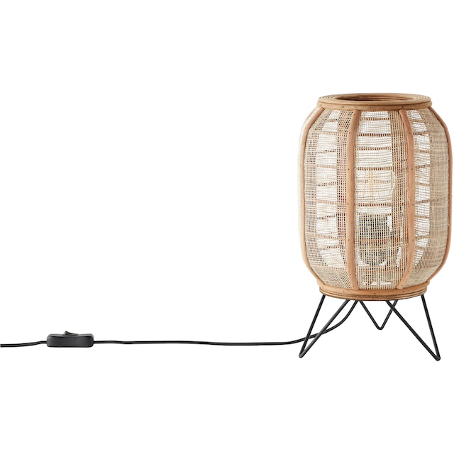 Home affaire Tischleuchte »Rouez«, 1 flammig-flammig, Tischlampe im Nature  Style mit 32cm Höhe, Schirm aus Textil und Holz | BAUR