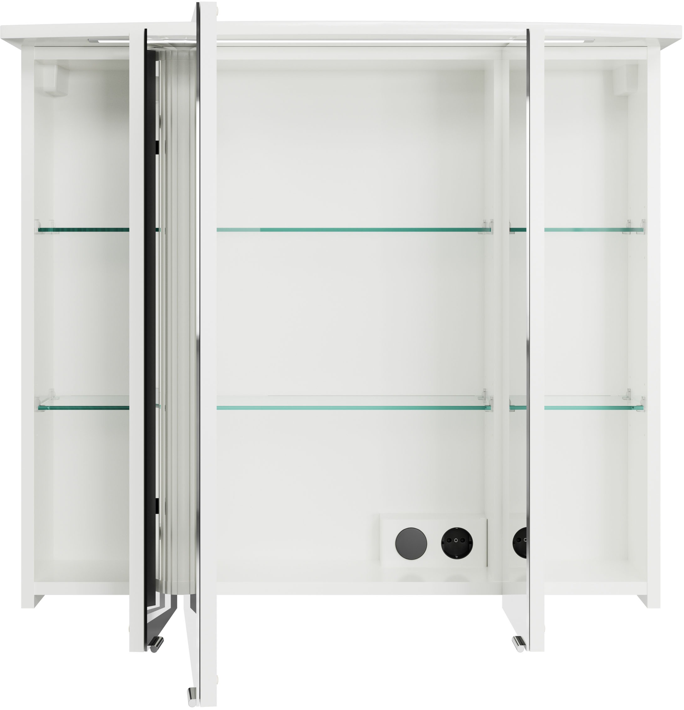 Saphir Badezimmerspiegelschrank »Serie 4010 Badezimmer-Spiegelschrank inkl. LED-Beleuchtung im Kranz«, Badschrank 82 cm breit, 3 Türen, 6 Glas-Einlegeböden, inkl Türdämpfer