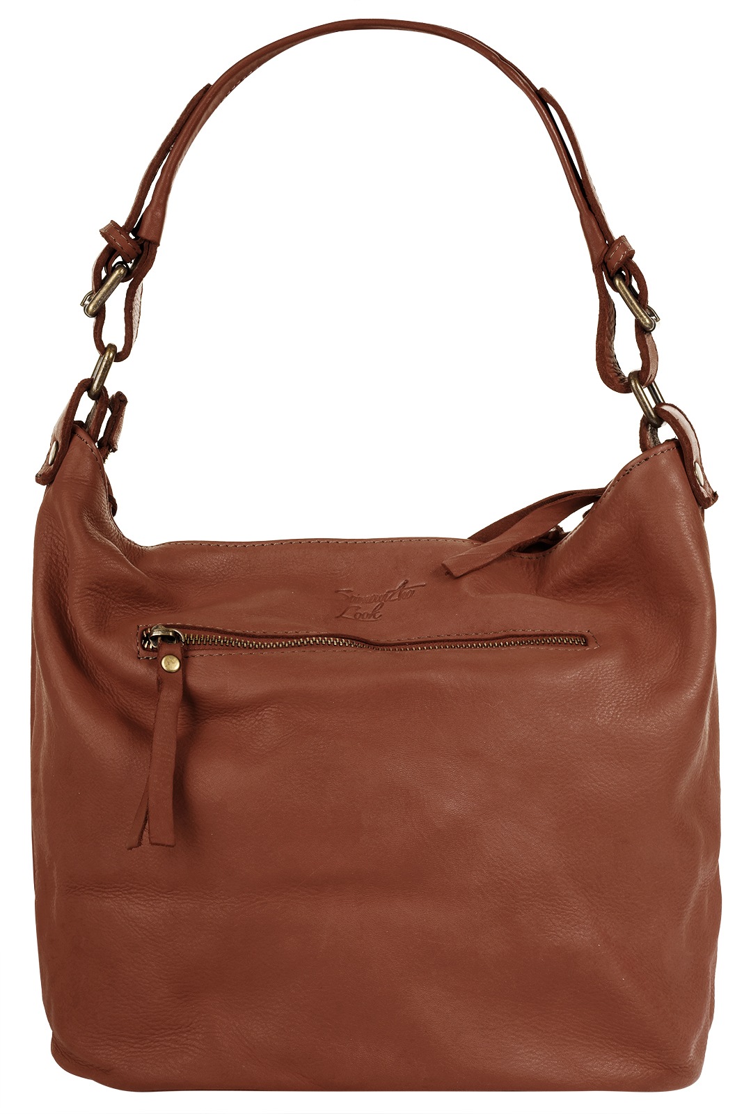 Shopper SAMANTHA LOOK, Damen, Gr. B/H/T: 35cm x 27cm x 20cm onesize, braun (cognac), Leder, leicht glänzend, unifarben, Taschen Shopper, echt Leder, Made in Italy 2