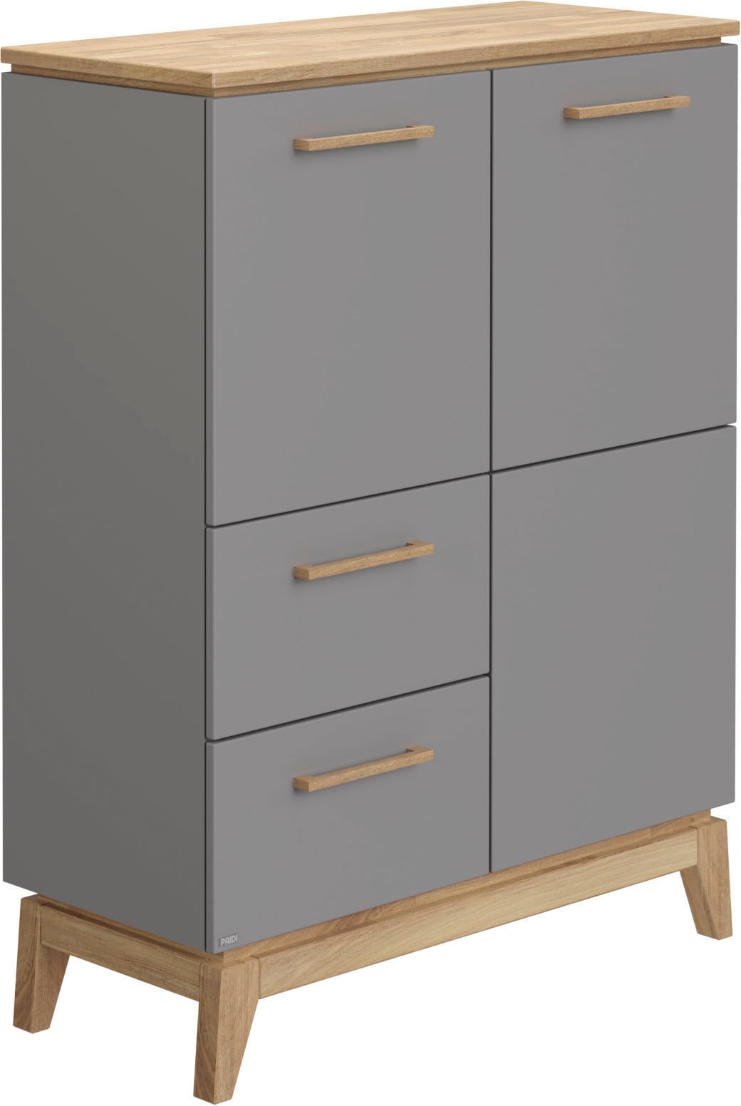 PAIDI Highboard "STIENE in Beige oder Grau, 2 Schubladen und 2 Türen mit Soft-Close" B/H/T ca. 95/123/40cm, stabiles Regal mit Massivholz, Standregal, geprüfte Qualität