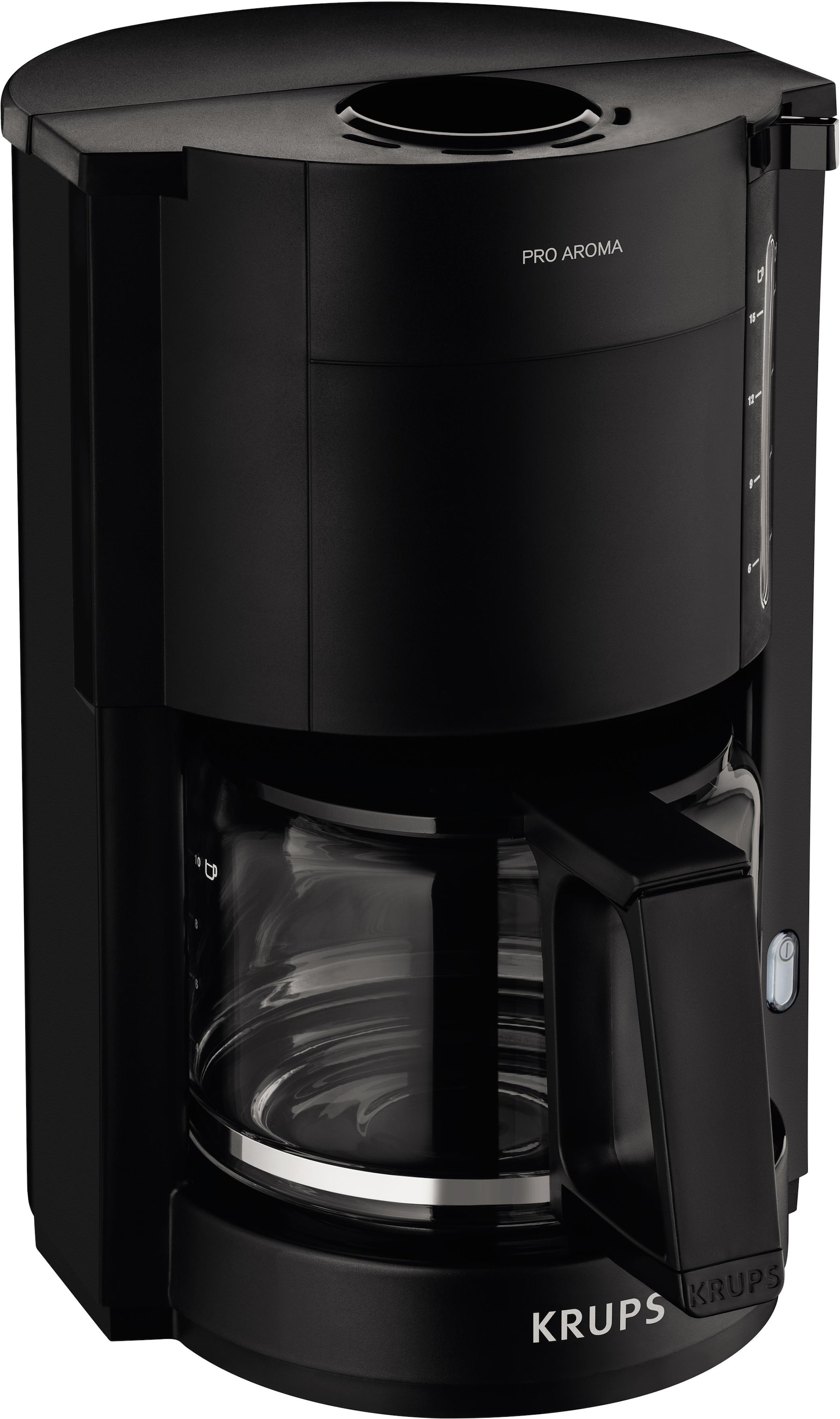 Krups Filterkaffeemaschine "F30908 Pro Aroma", mit Glaskanne, 1,25L Füllmenge, 10-15 Tassen, 1050W, Schwarz