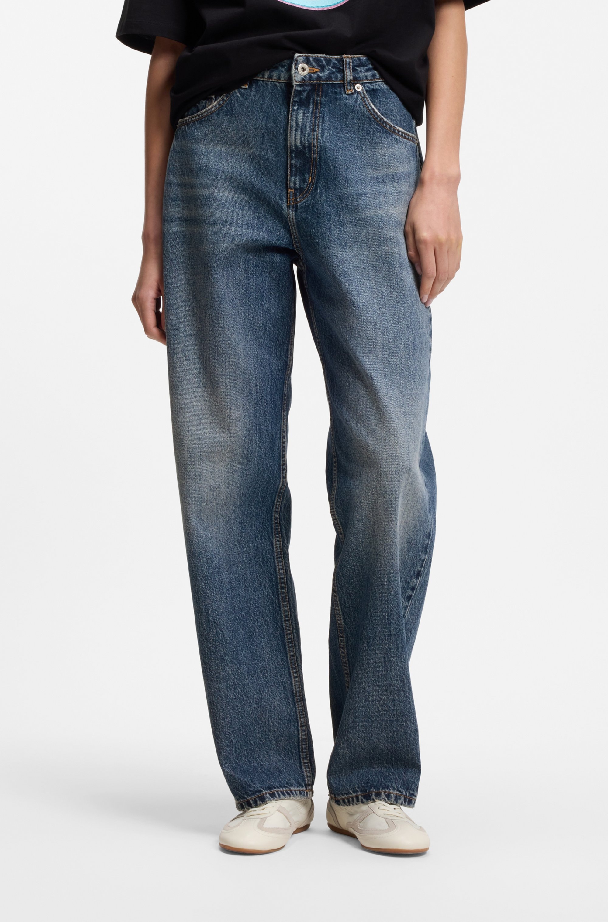 HUGO 5-Pocket-Jeans "Leni" im Loose Fit mit niedriger Bundhöhe