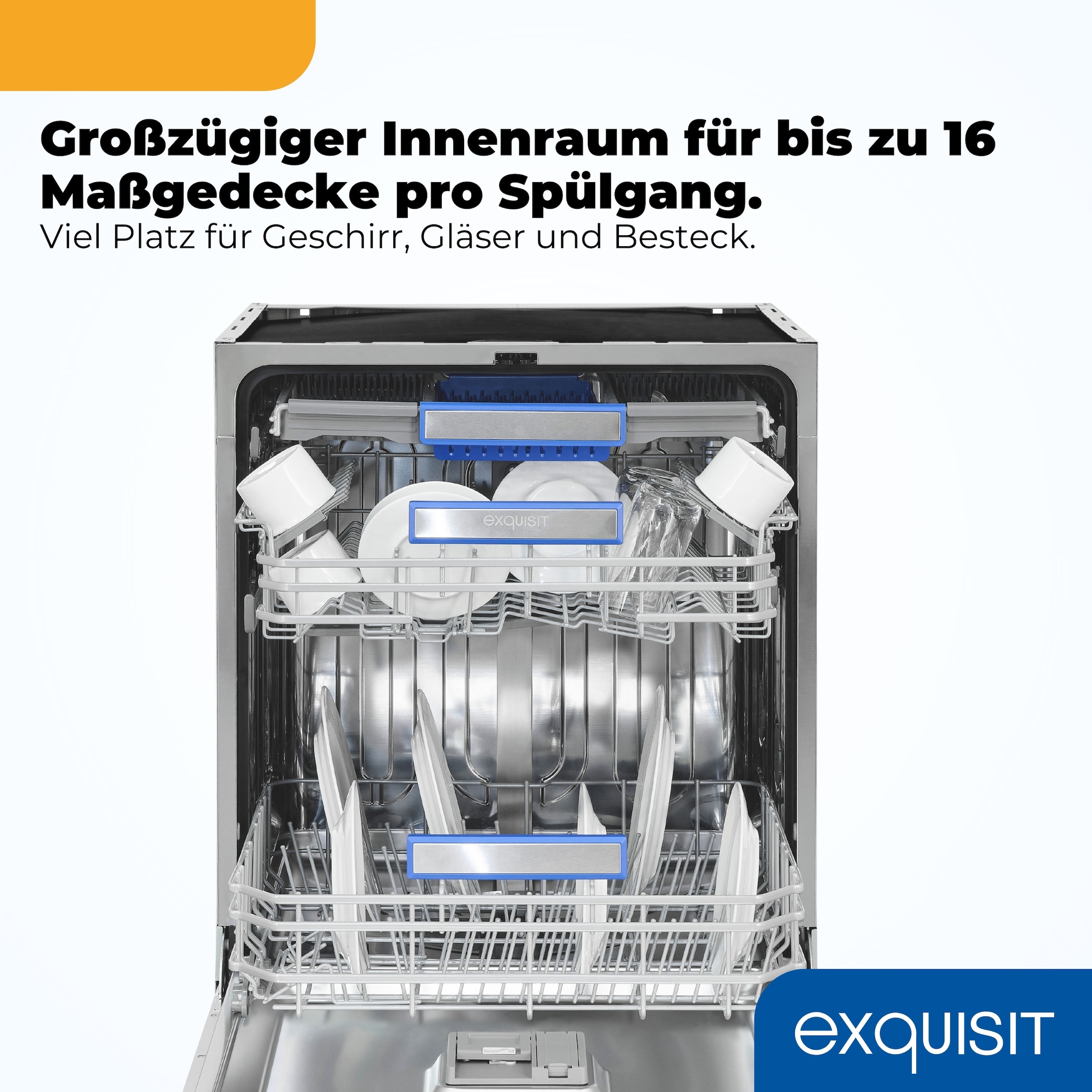 exquisit vollintegrierbarer Geschirrspüler 9616 »EGSP9616-E-450B schwarz« 10,9 l 16 tlg. Maßgedecke 16 Maßgedecke & flüsterleise 42 dB – stark und angenehm ruhig